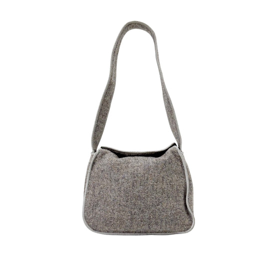 Grey Wool Rhinestone Shoulder Bag