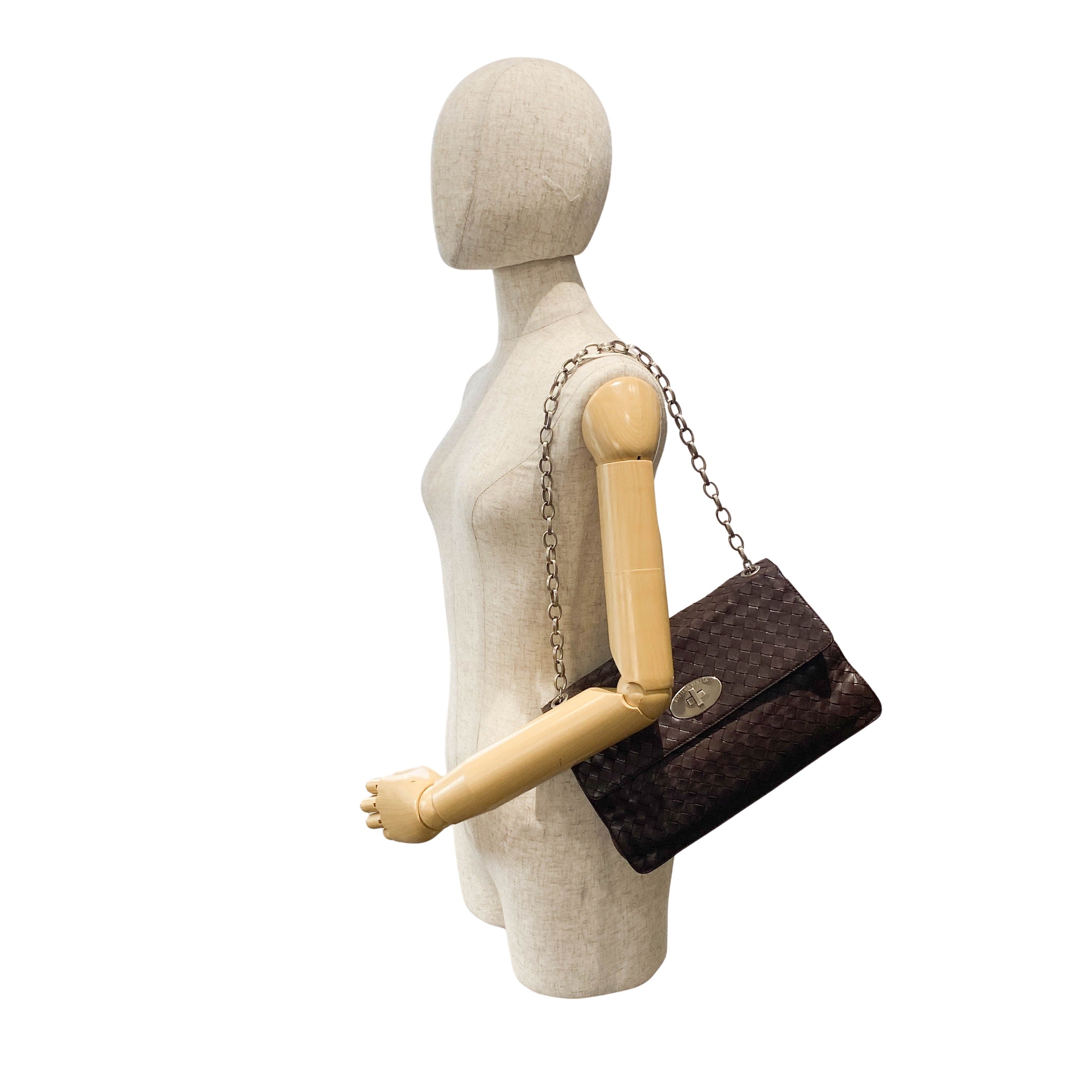 Intrecciato Brown Leather Shoulder Bag