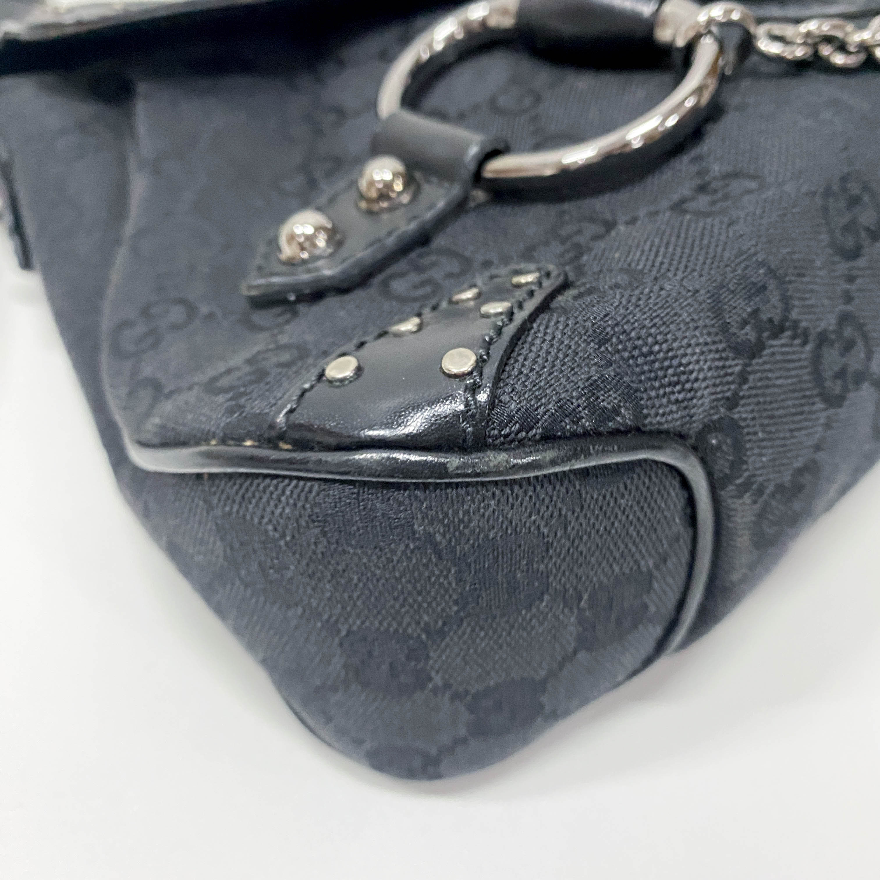 GG Black Studded Horsebit Canvas Shoulder Bag