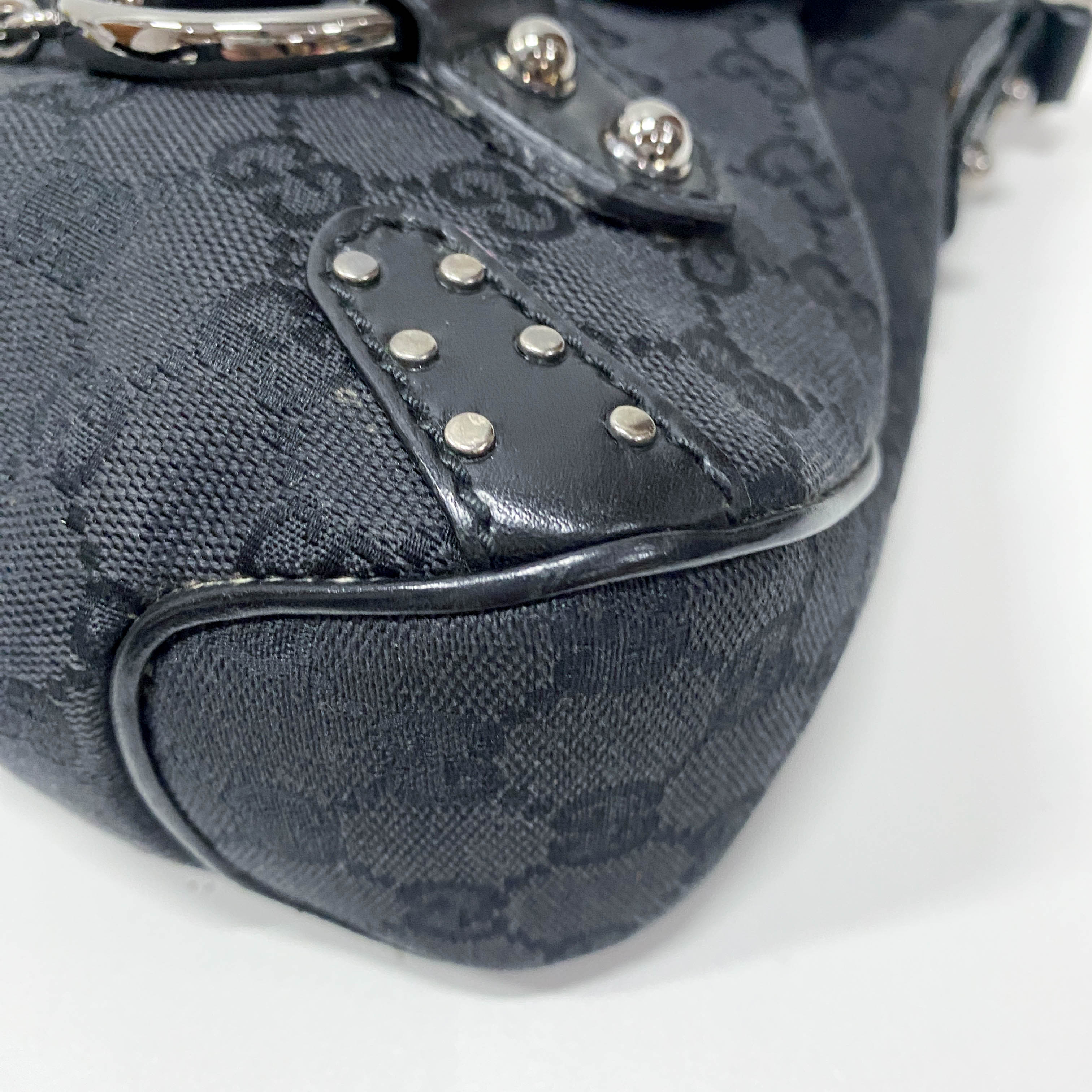 GG Black Studded Horsebit Canvas Shoulder Bag