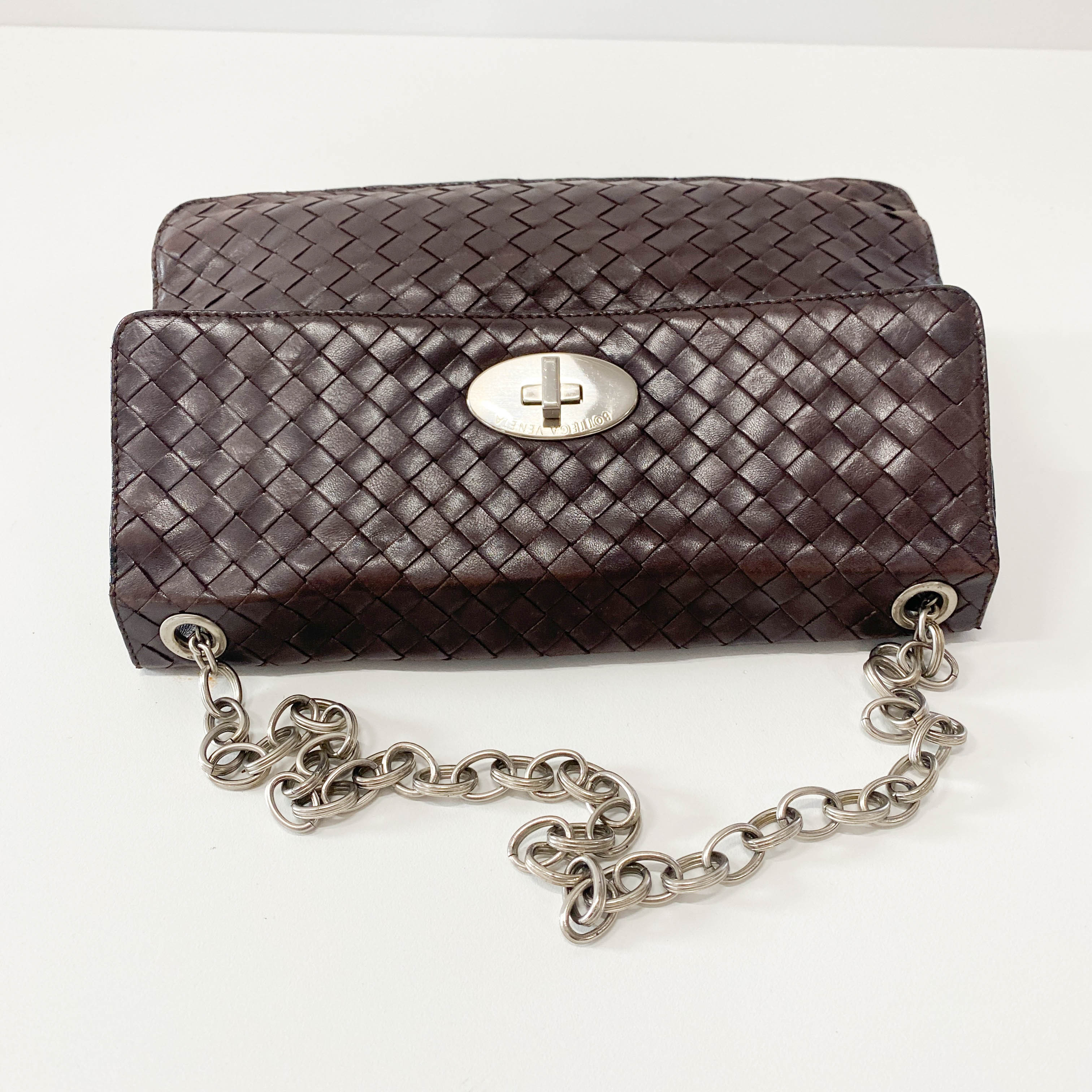 Intrecciato Brown Leather Shoulder Bag