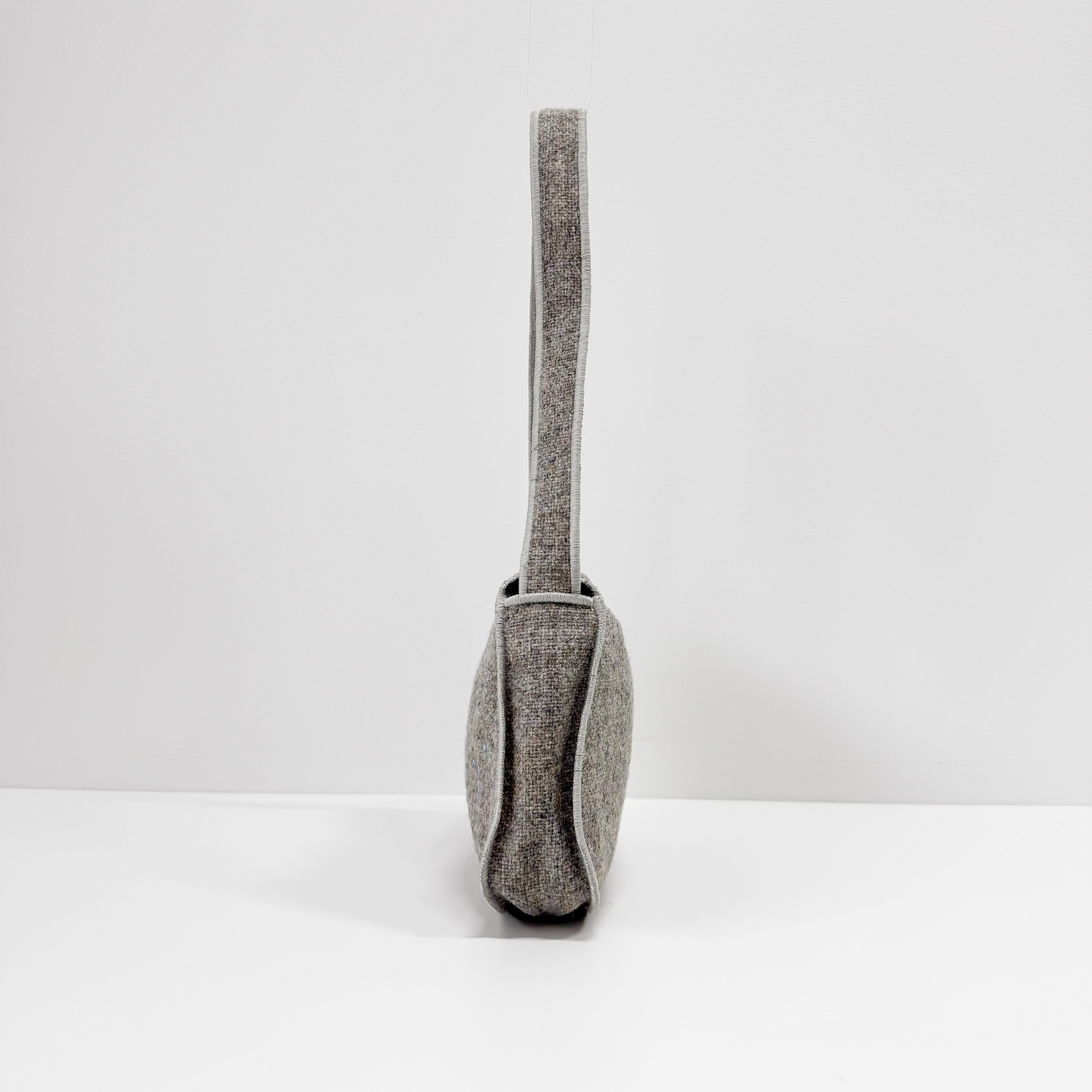 Grey Wool Rhinestone Shoulder Bag