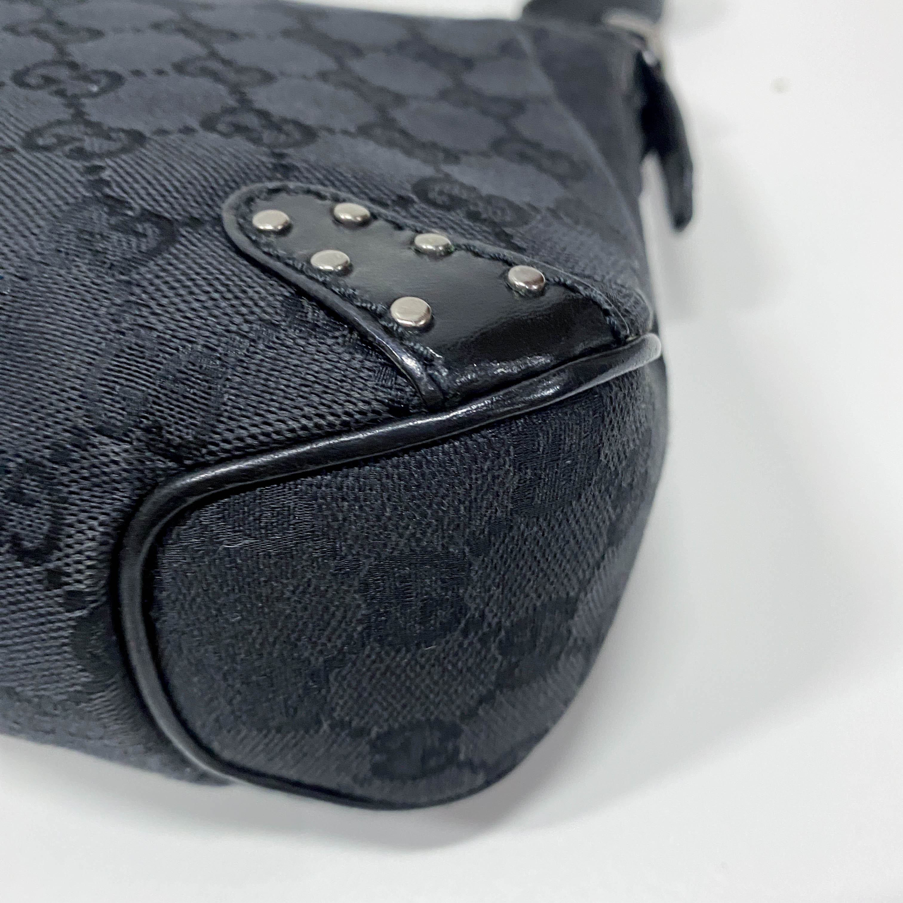 GG Black Studded Horsebit Canvas Shoulder Bag
