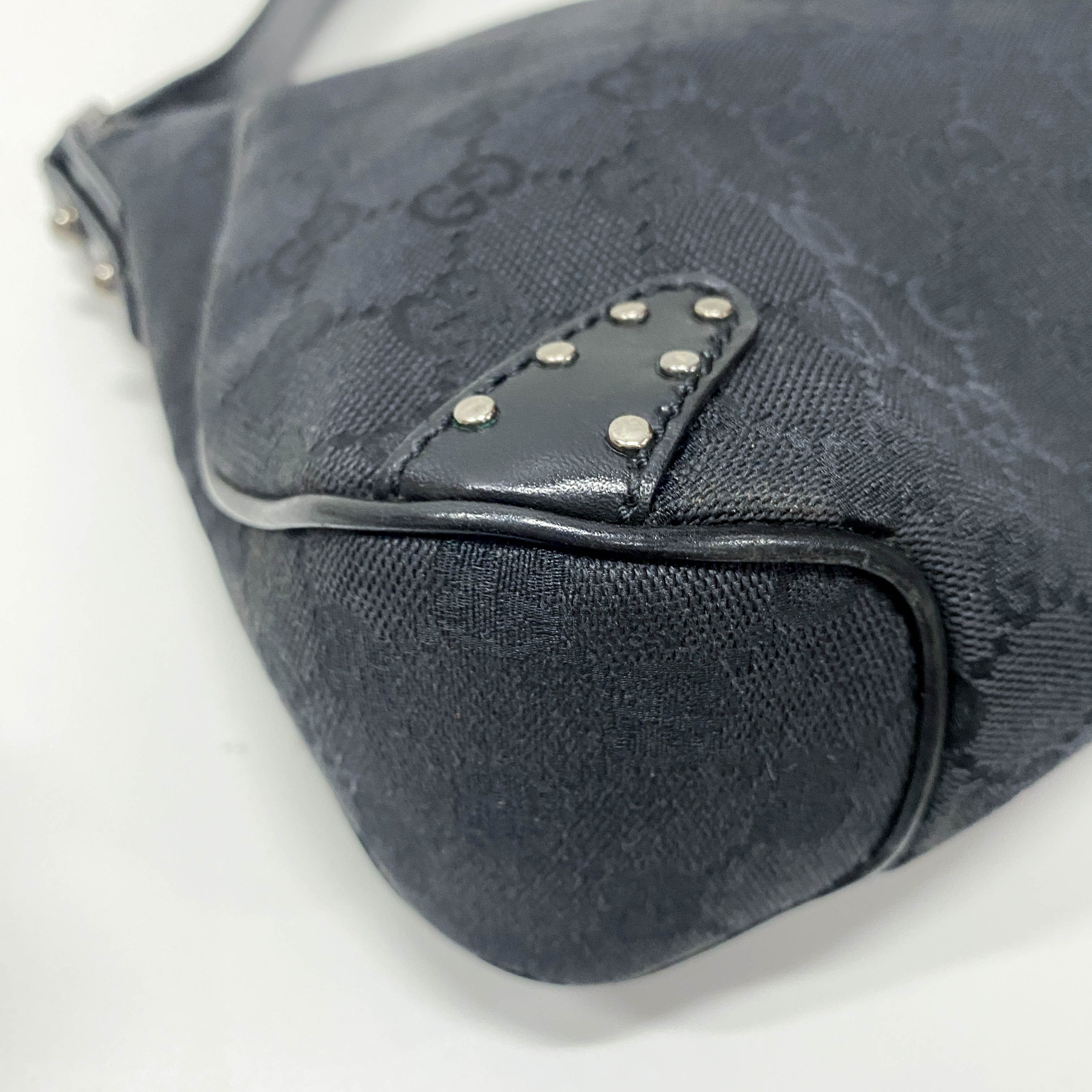 GG Black Studded Horsebit Canvas Shoulder Bag