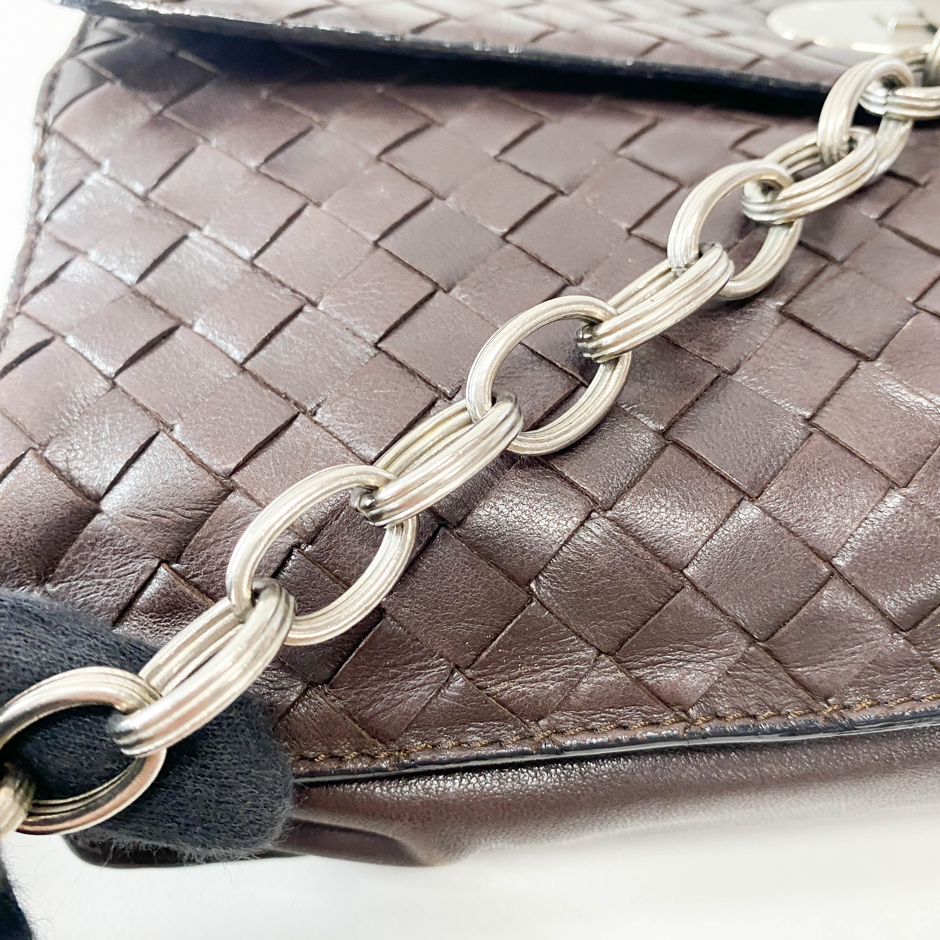 Intrecciato Brown Leather Shoulder Bag