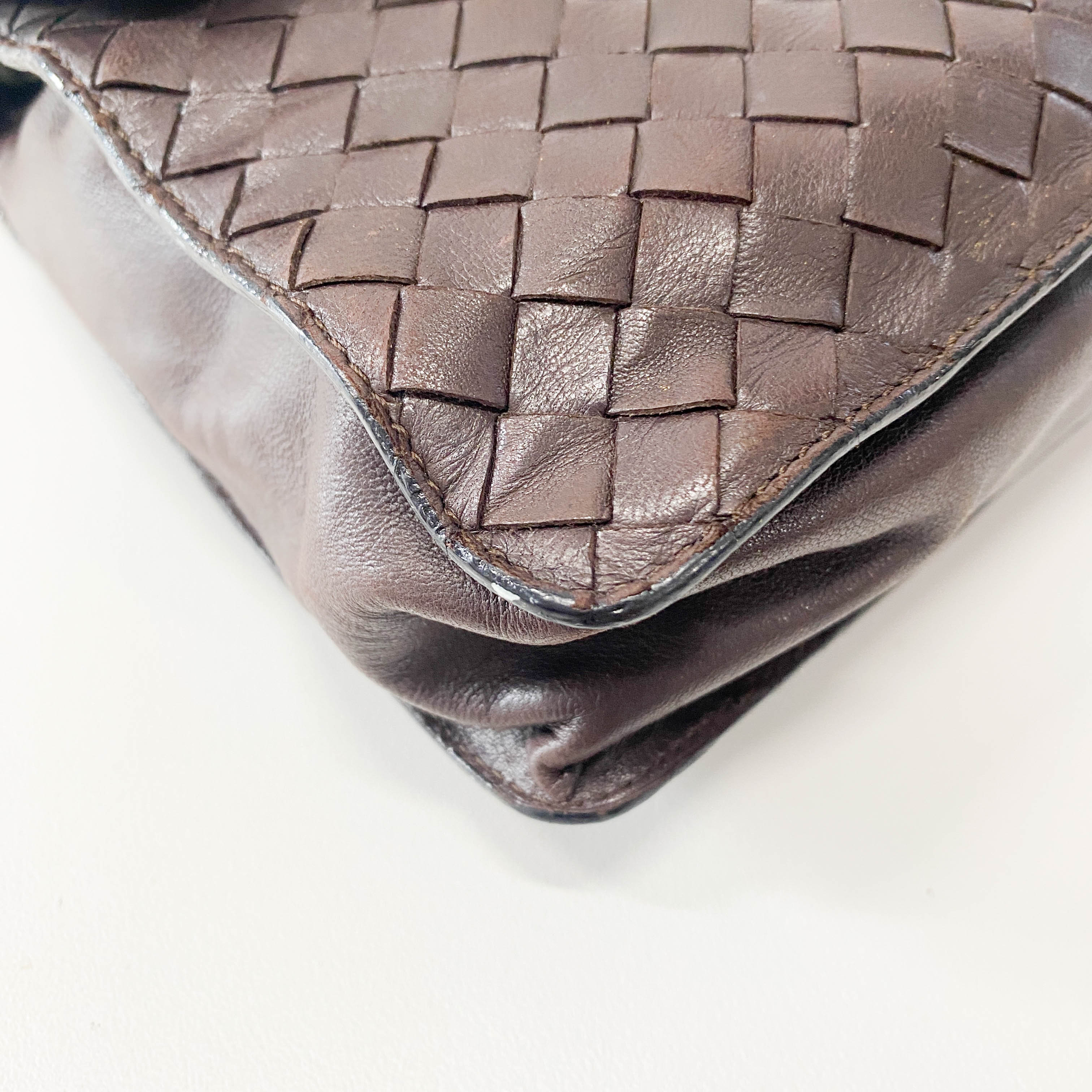 Intrecciato Brown Leather Shoulder Bag