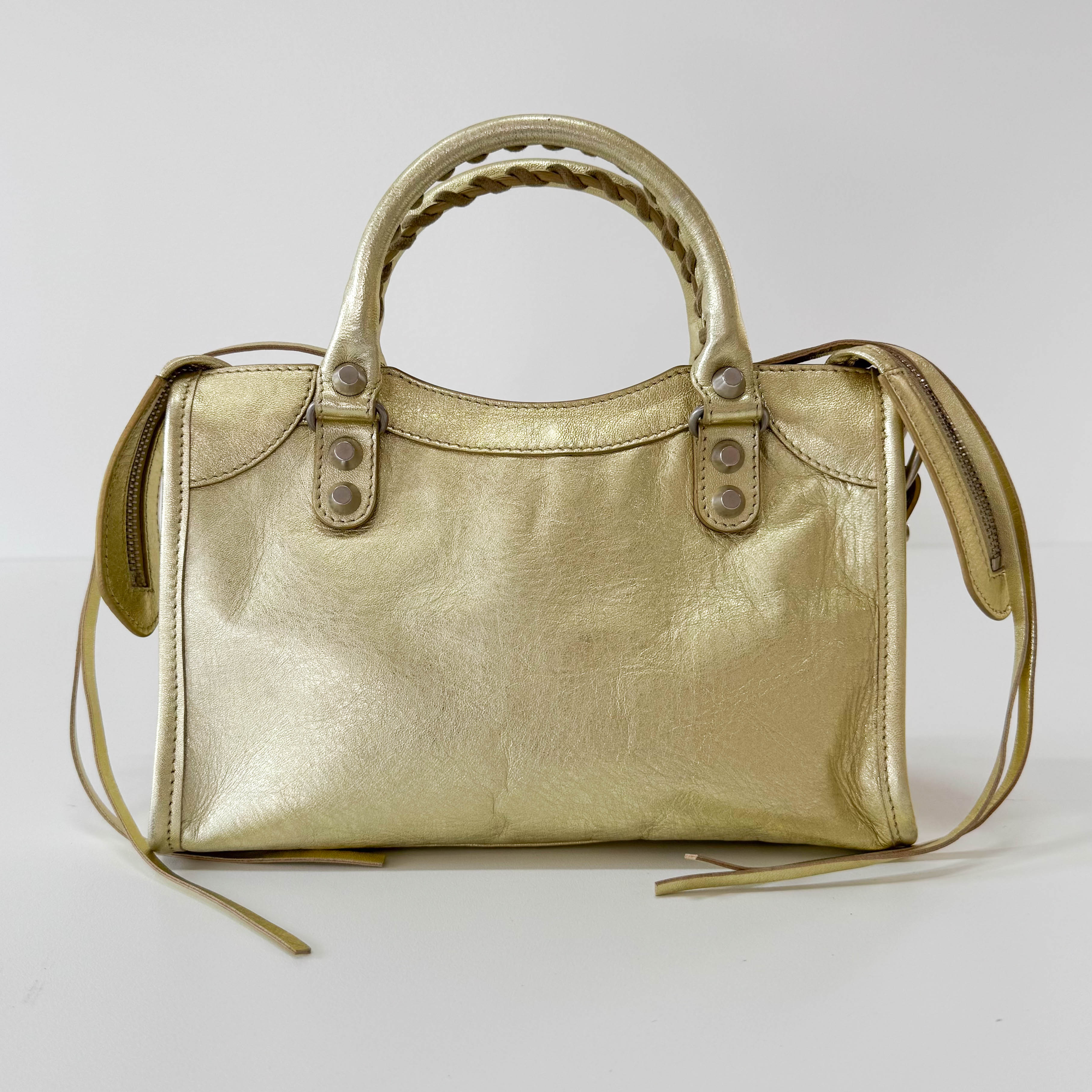 Mini City Metallic Gold Leather Shoulder Bag