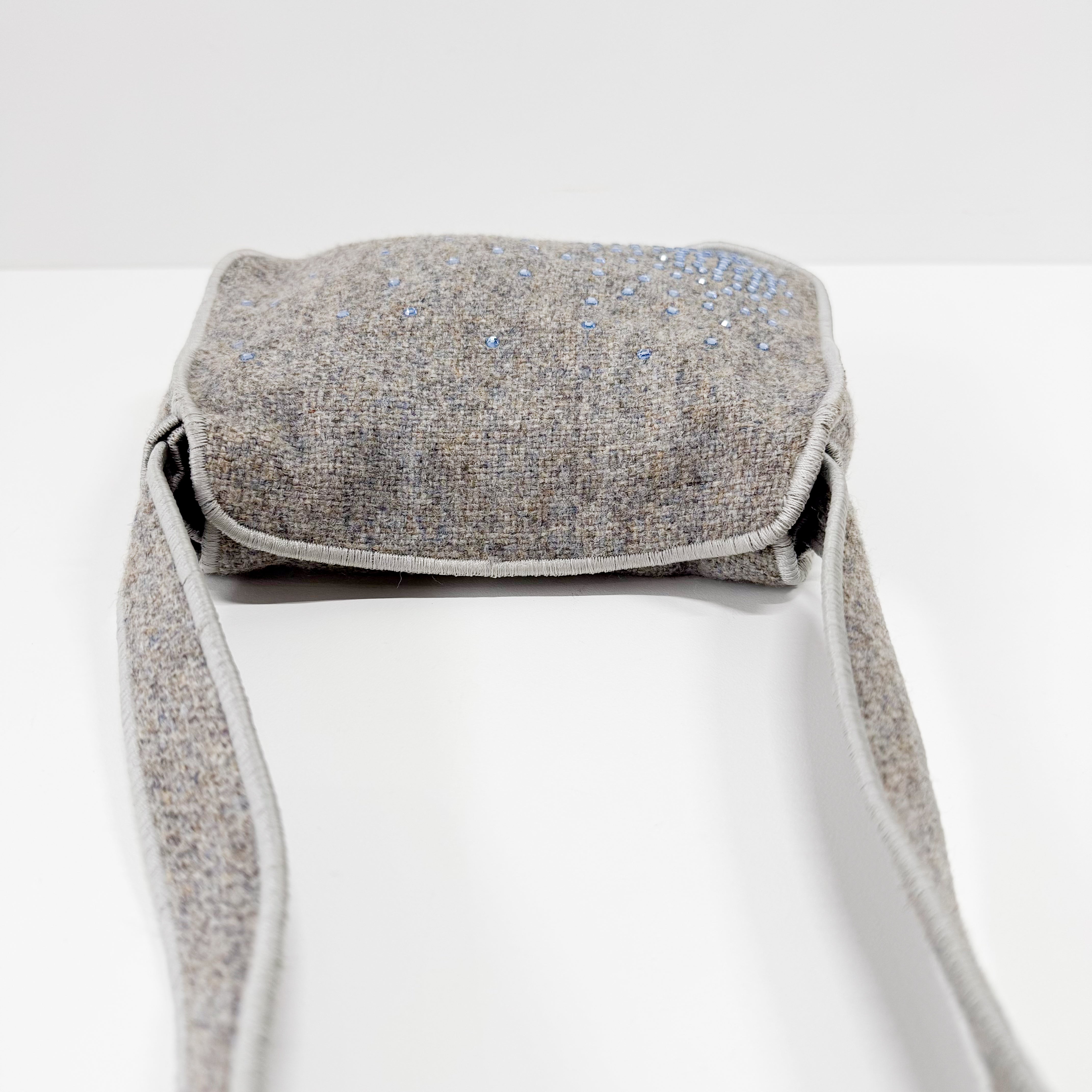Grey Wool Rhinestone Shoulder Bag