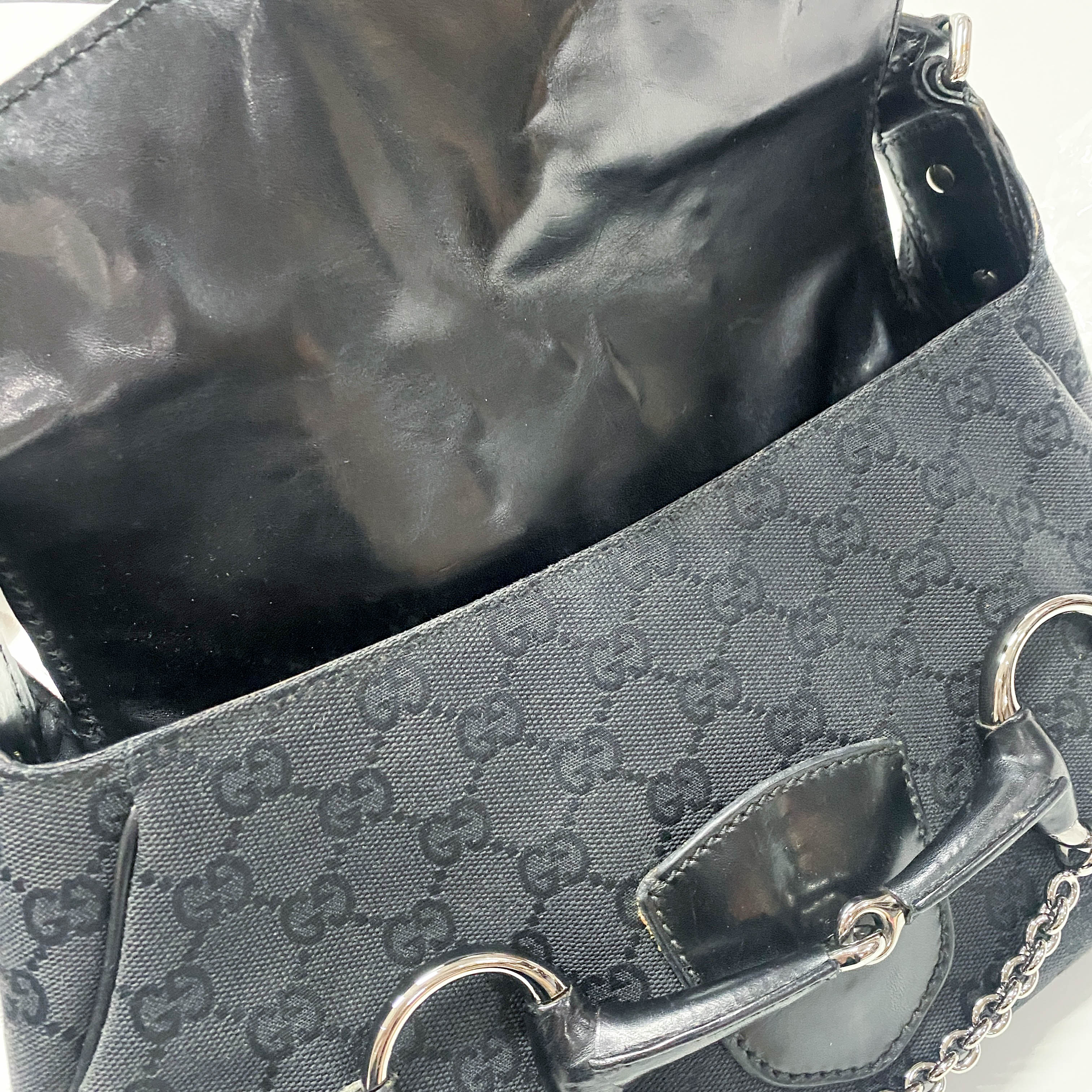 GG Black Studded Horsebit Canvas Shoulder Bag