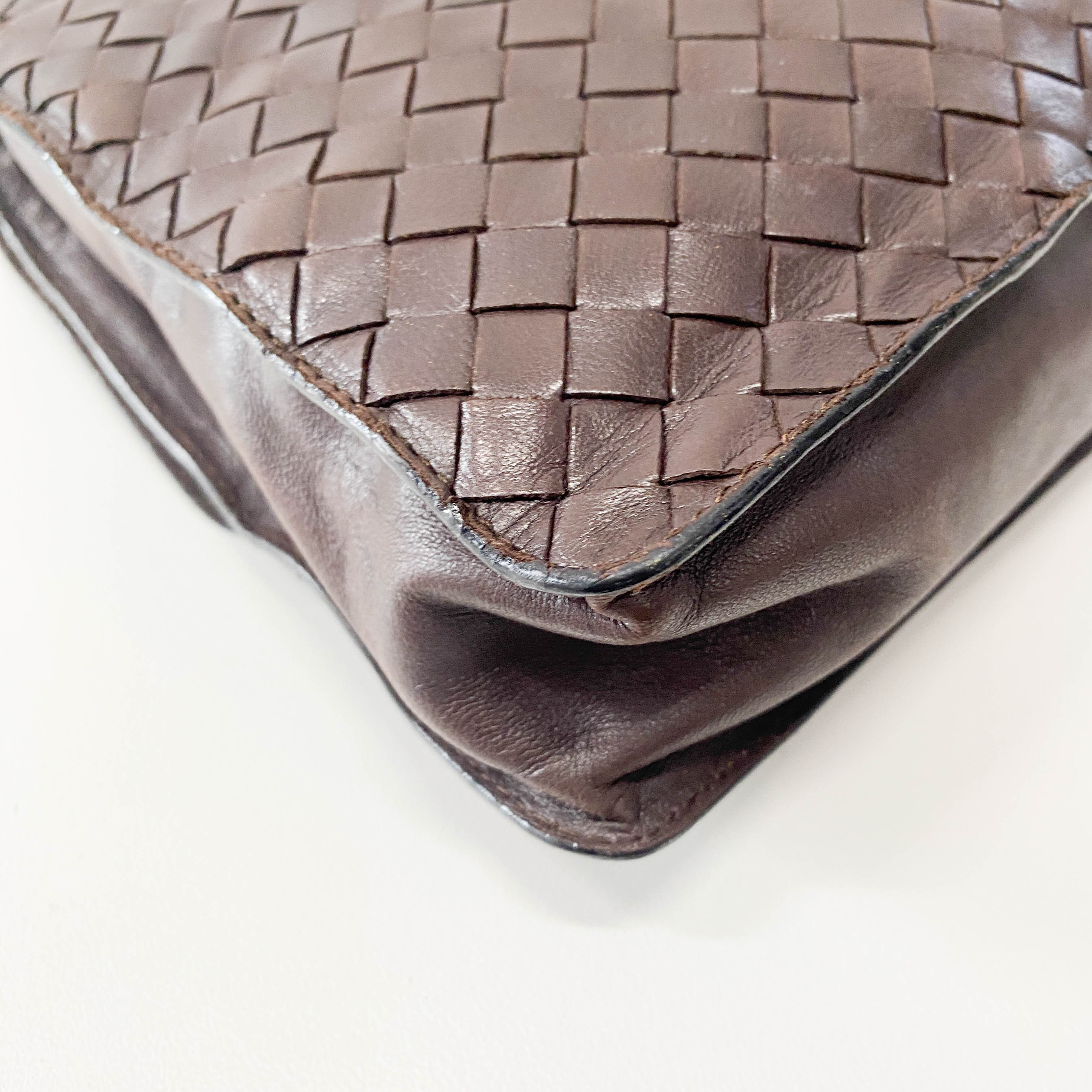 Intrecciato Brown Leather Shoulder Bag