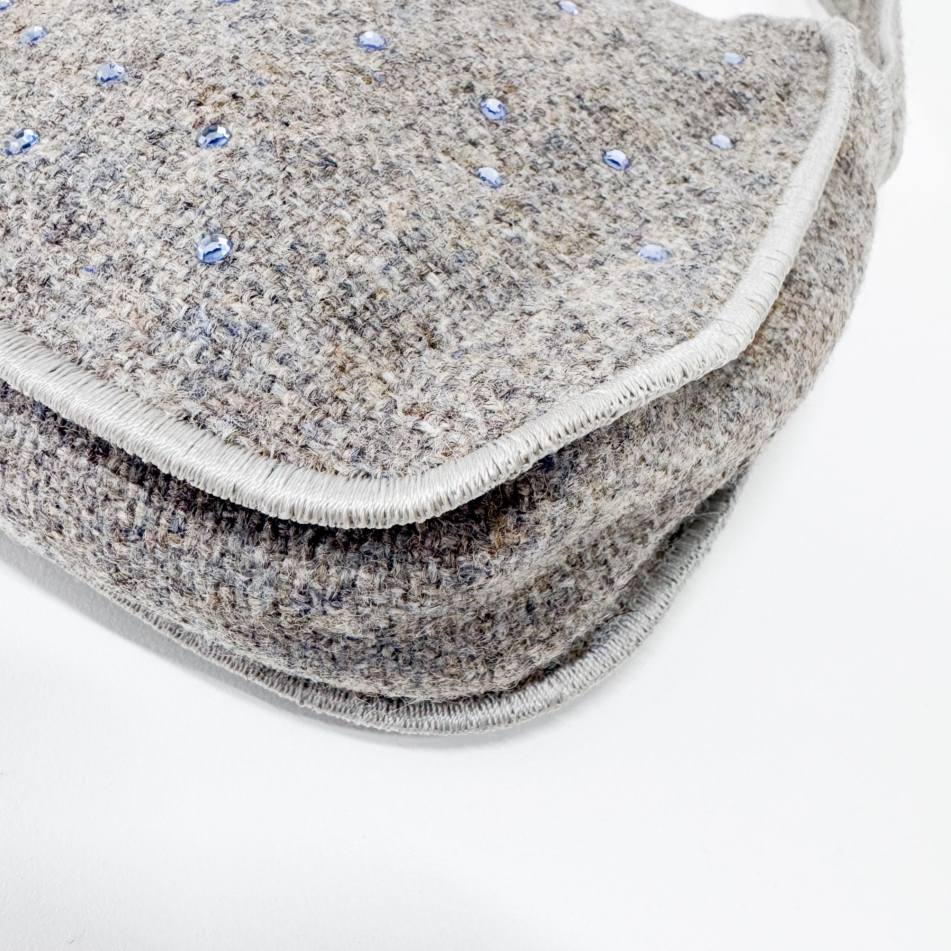 Grey Wool Rhinestone Shoulder Bag