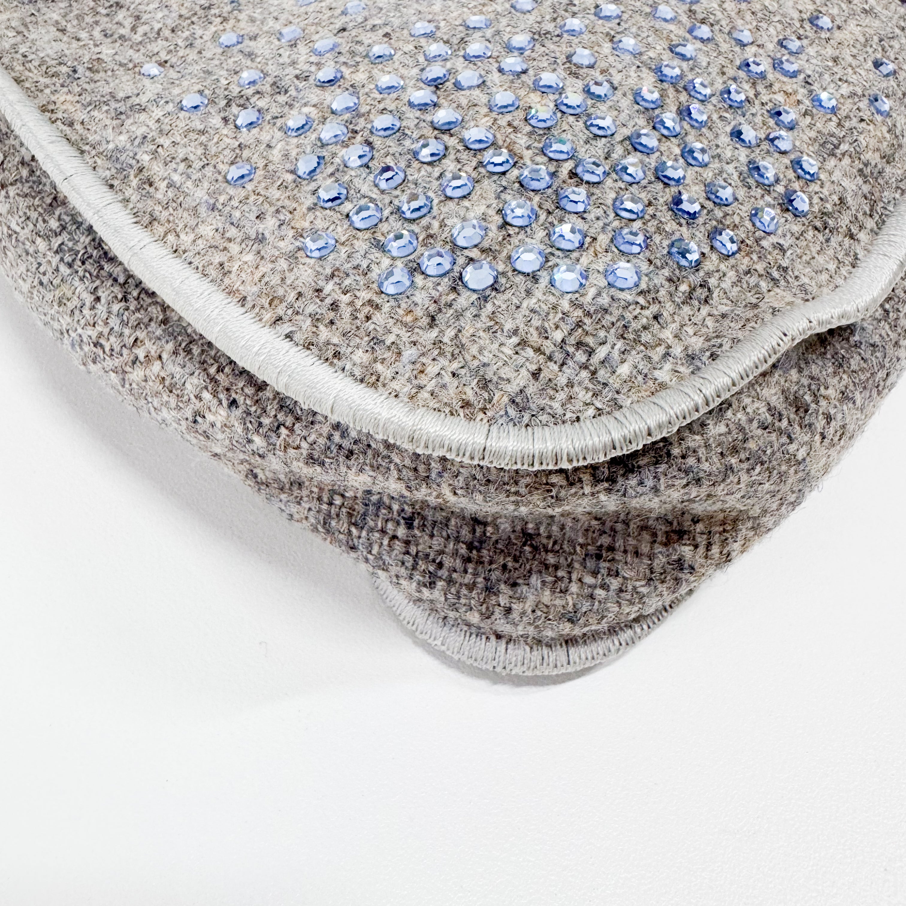 Grey Wool Rhinestone Shoulder Bag