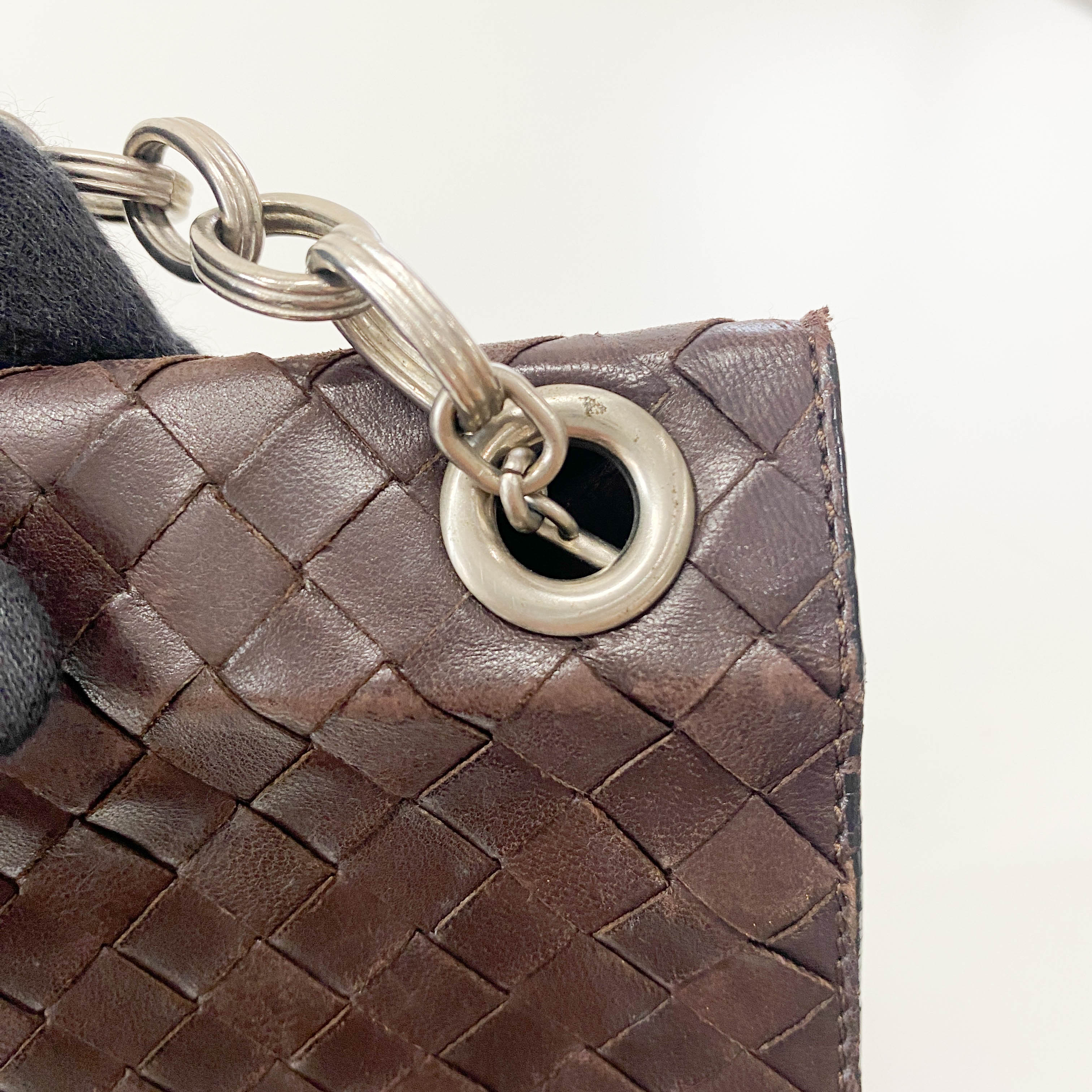 Intrecciato Brown Leather Shoulder Bag