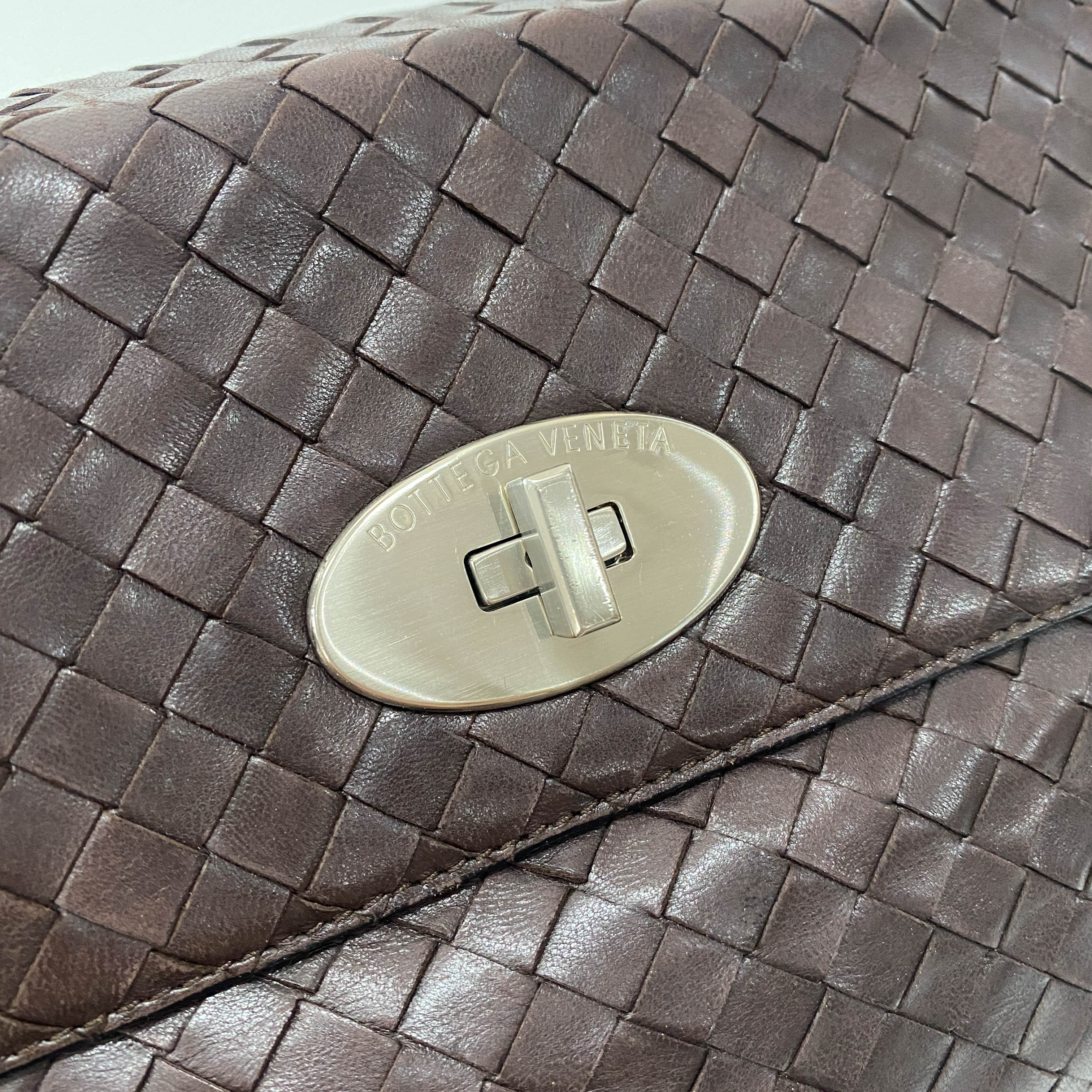 Intrecciato Brown Leather Shoulder Bag