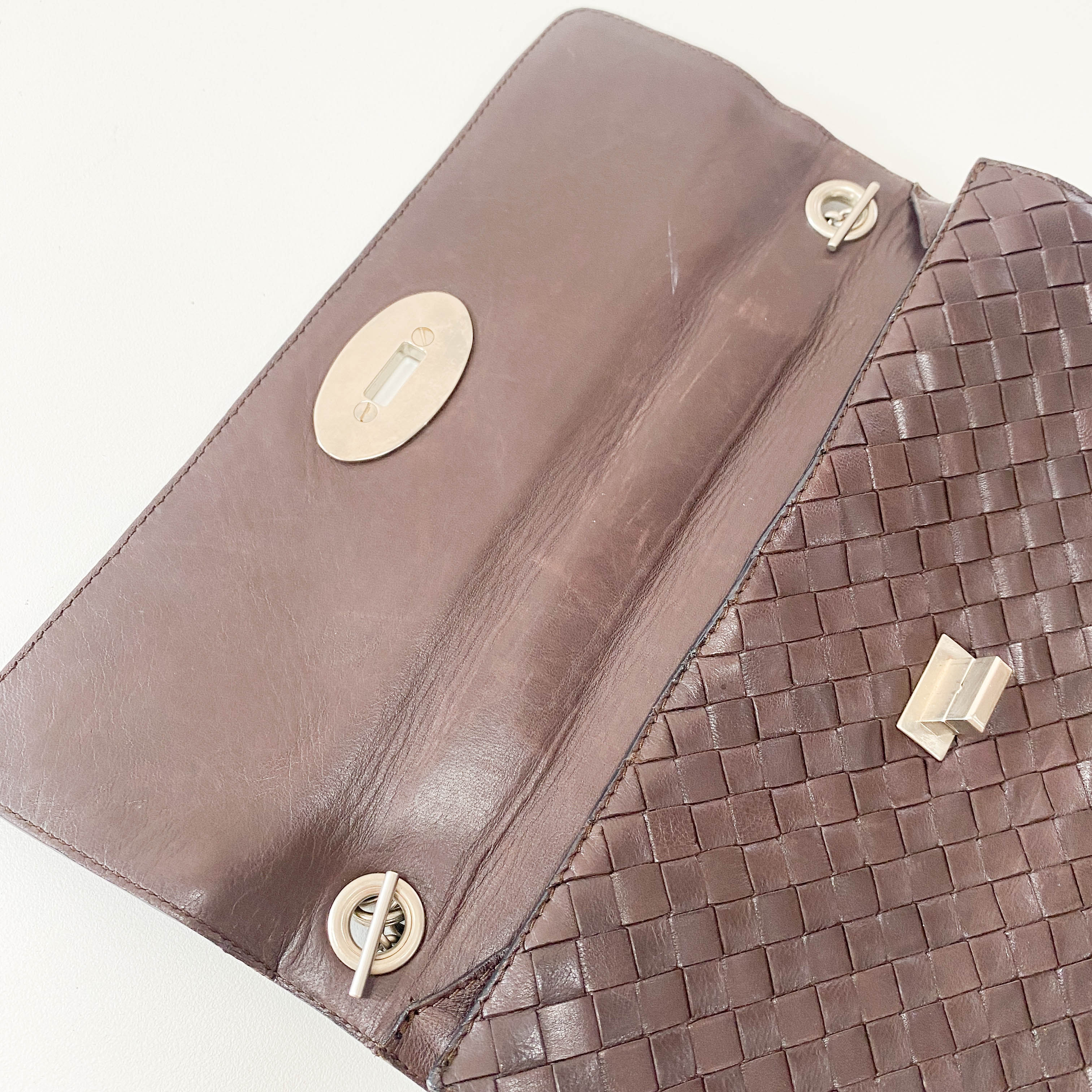 Intrecciato Brown Leather Shoulder Bag