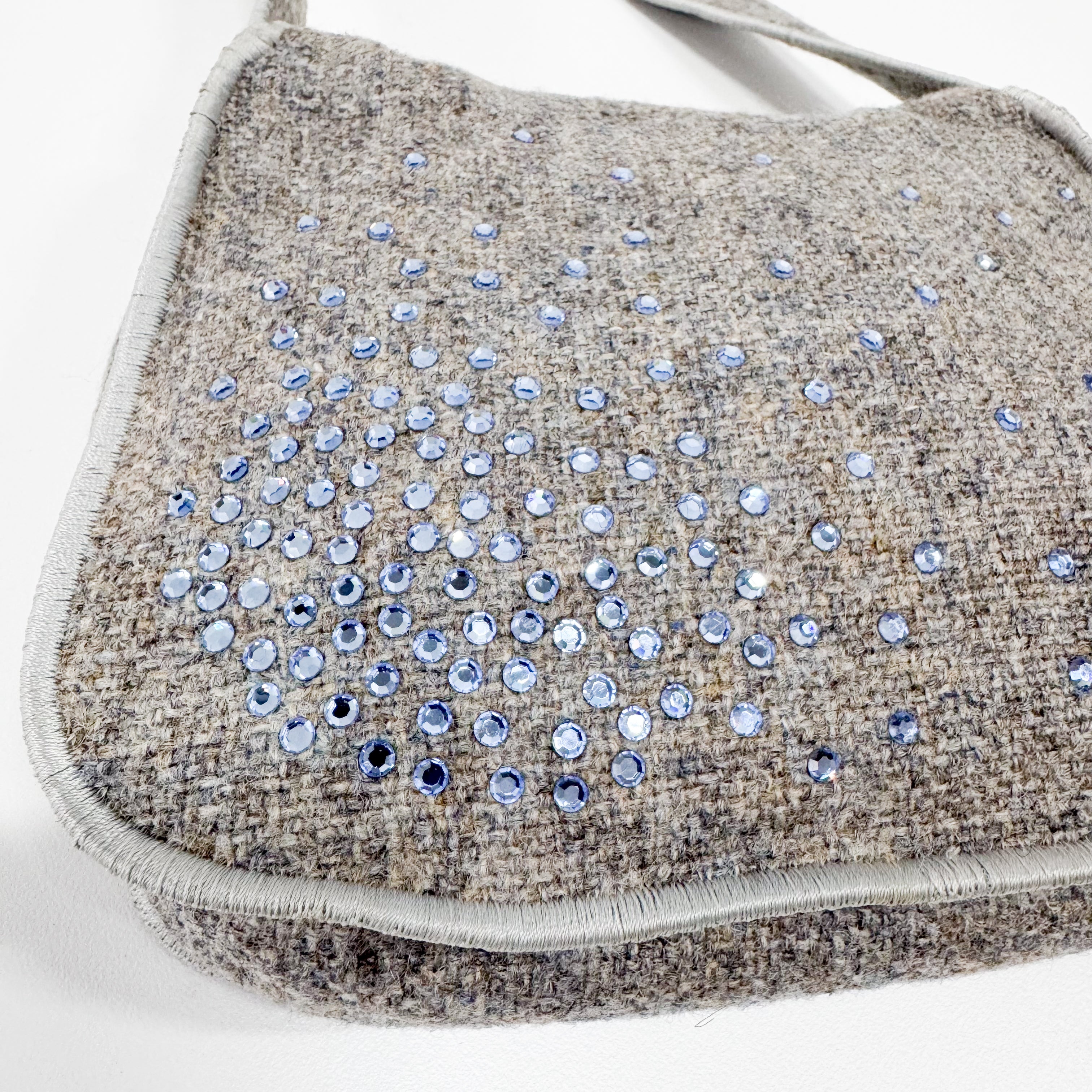 Grey Wool Rhinestone Shoulder Bag