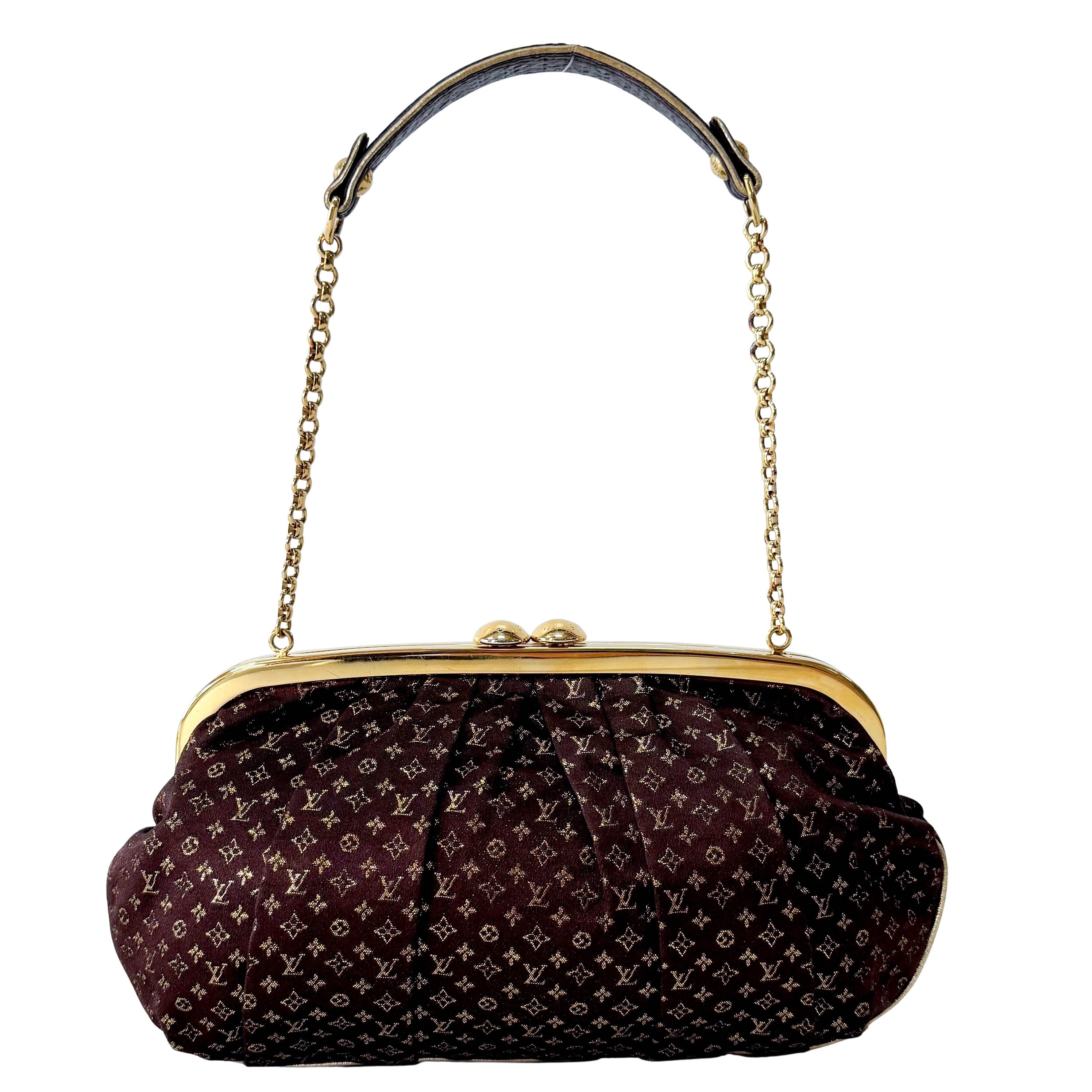 Monogram Satin Aumoniere Evening Clutch Bag