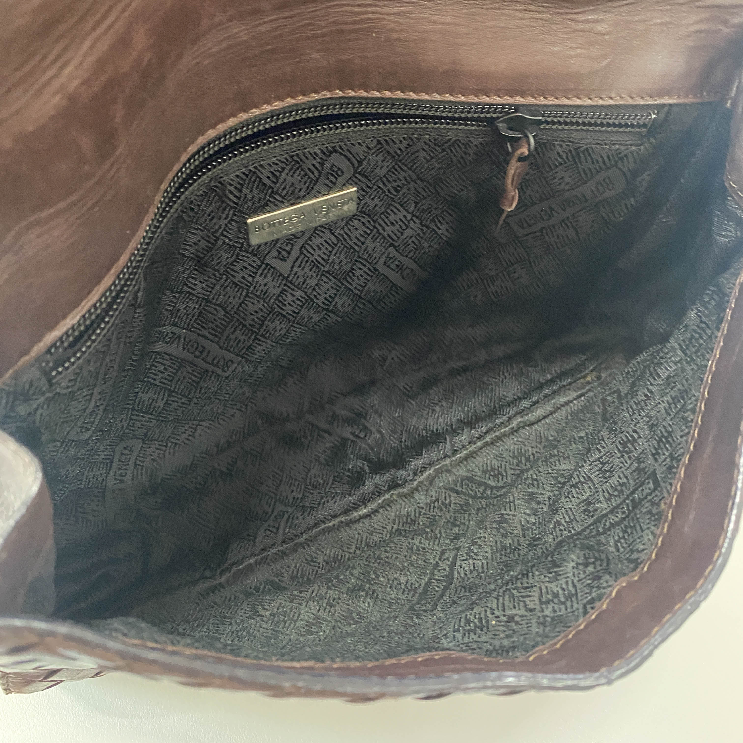 Intrecciato Brown Leather Shoulder Bag