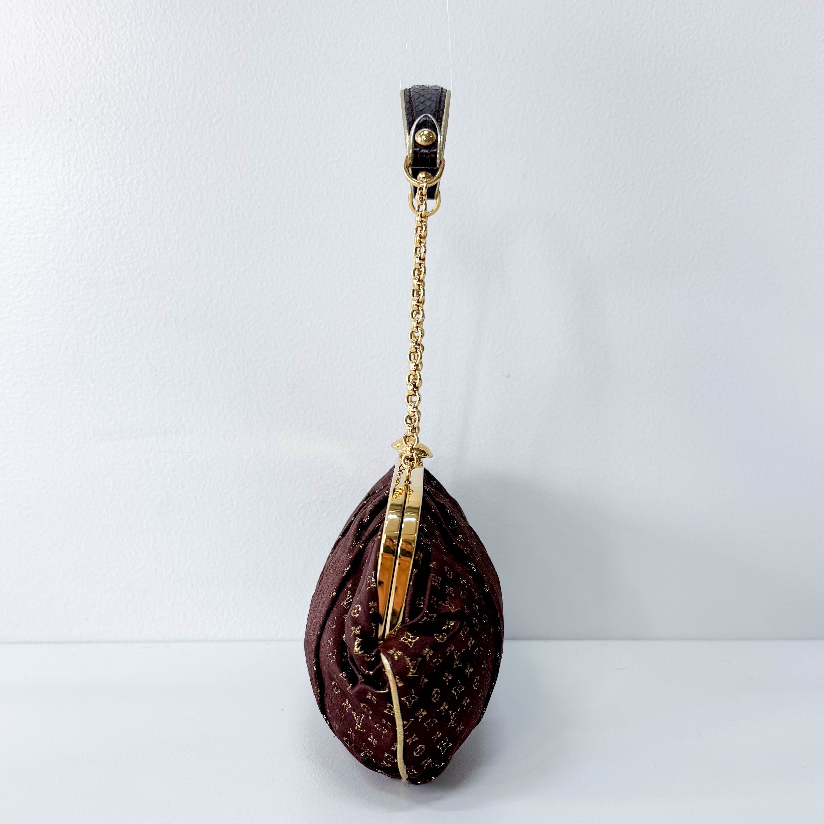 Monogram Satin Aumoniere Evening Clutch Bag