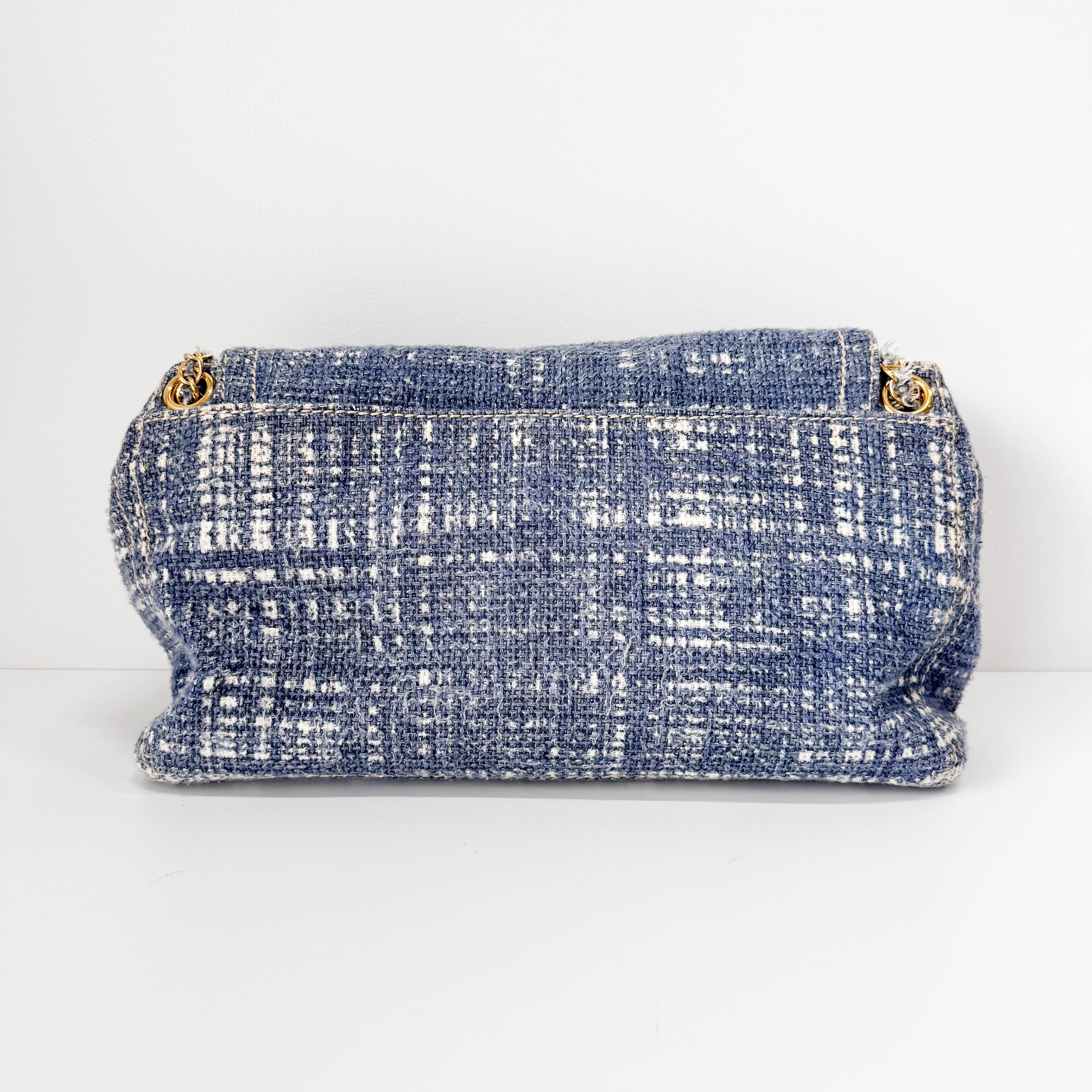 Blue Tweed Chain Shoulder Bag
