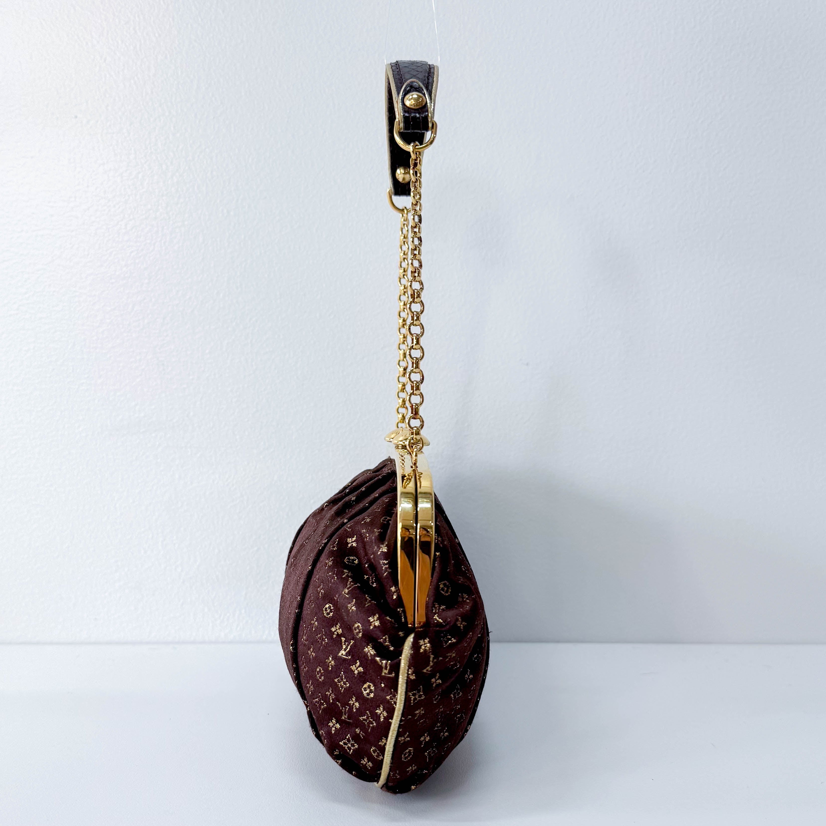 Monogram Satin Aumoniere Evening Clutch Bag