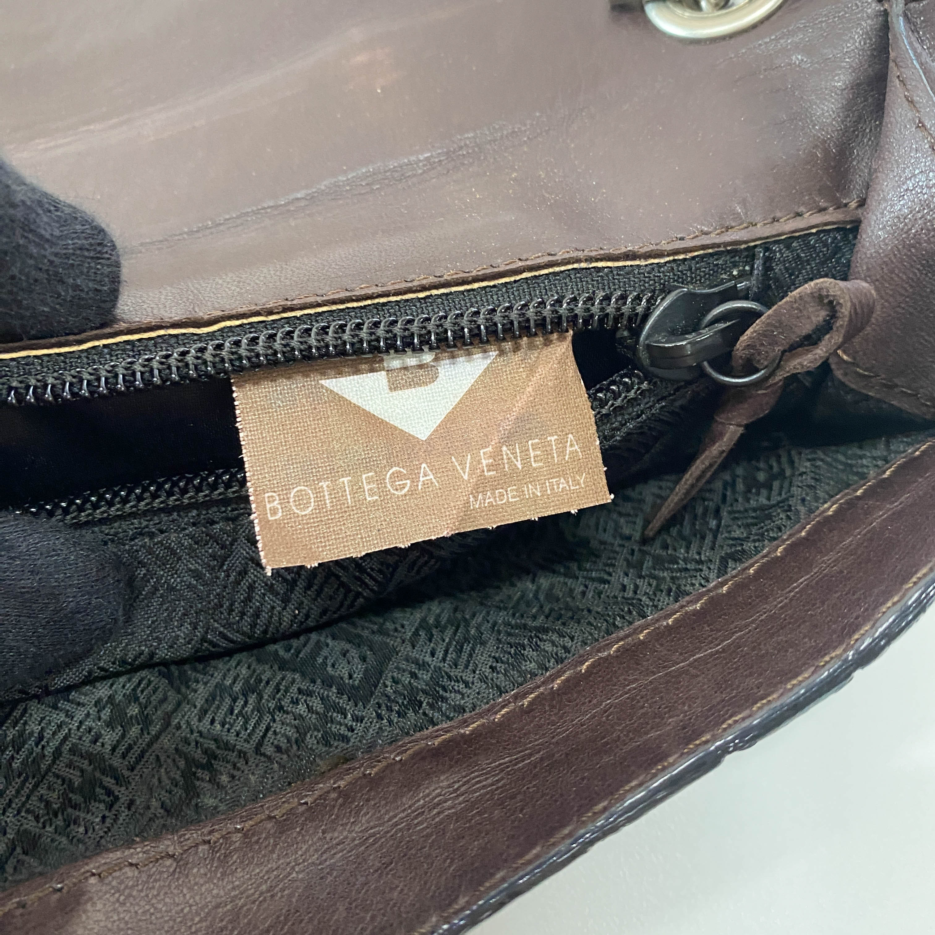 Intrecciato Brown Leather Shoulder Bag