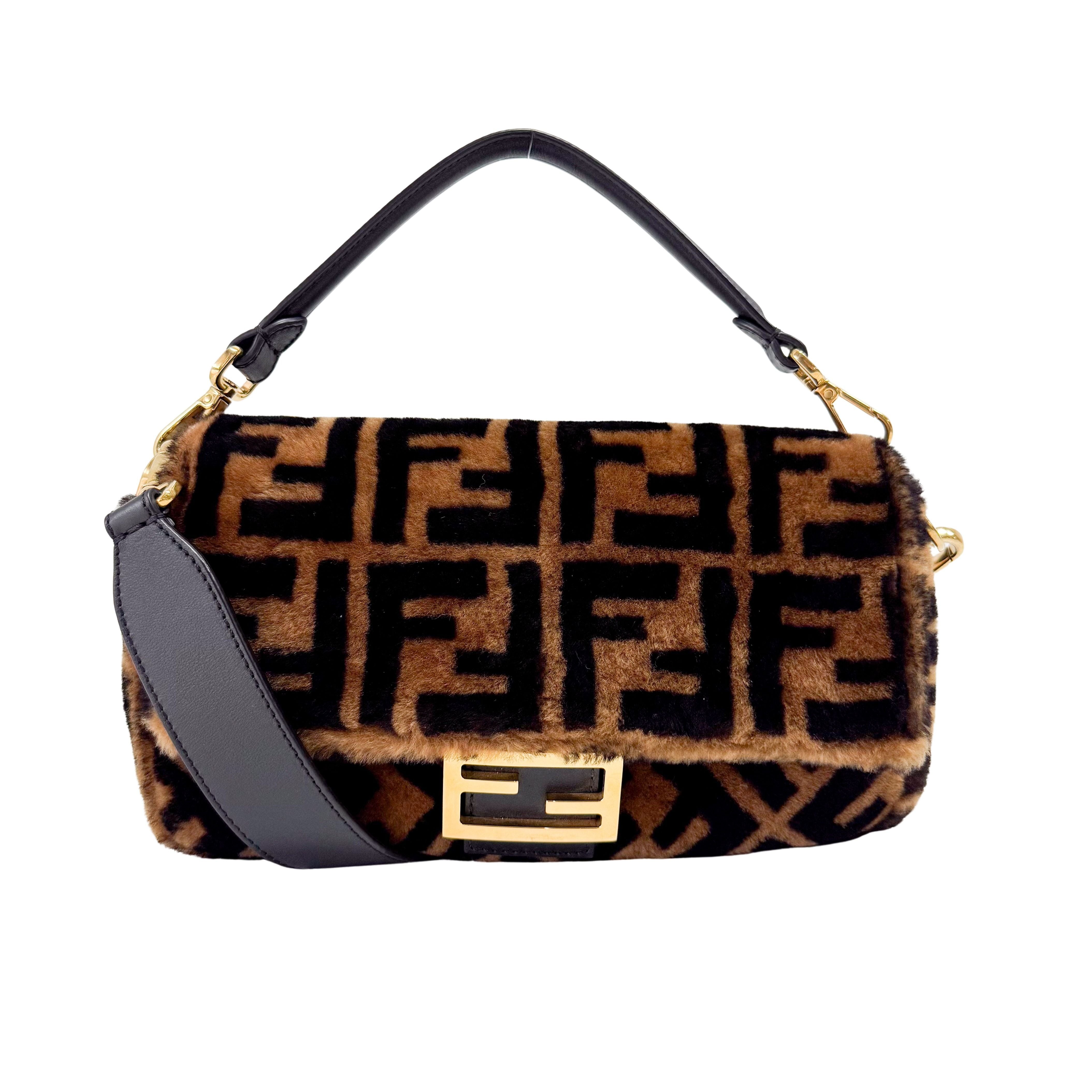 Zucca Baguette Brown Fur Two Way Bag