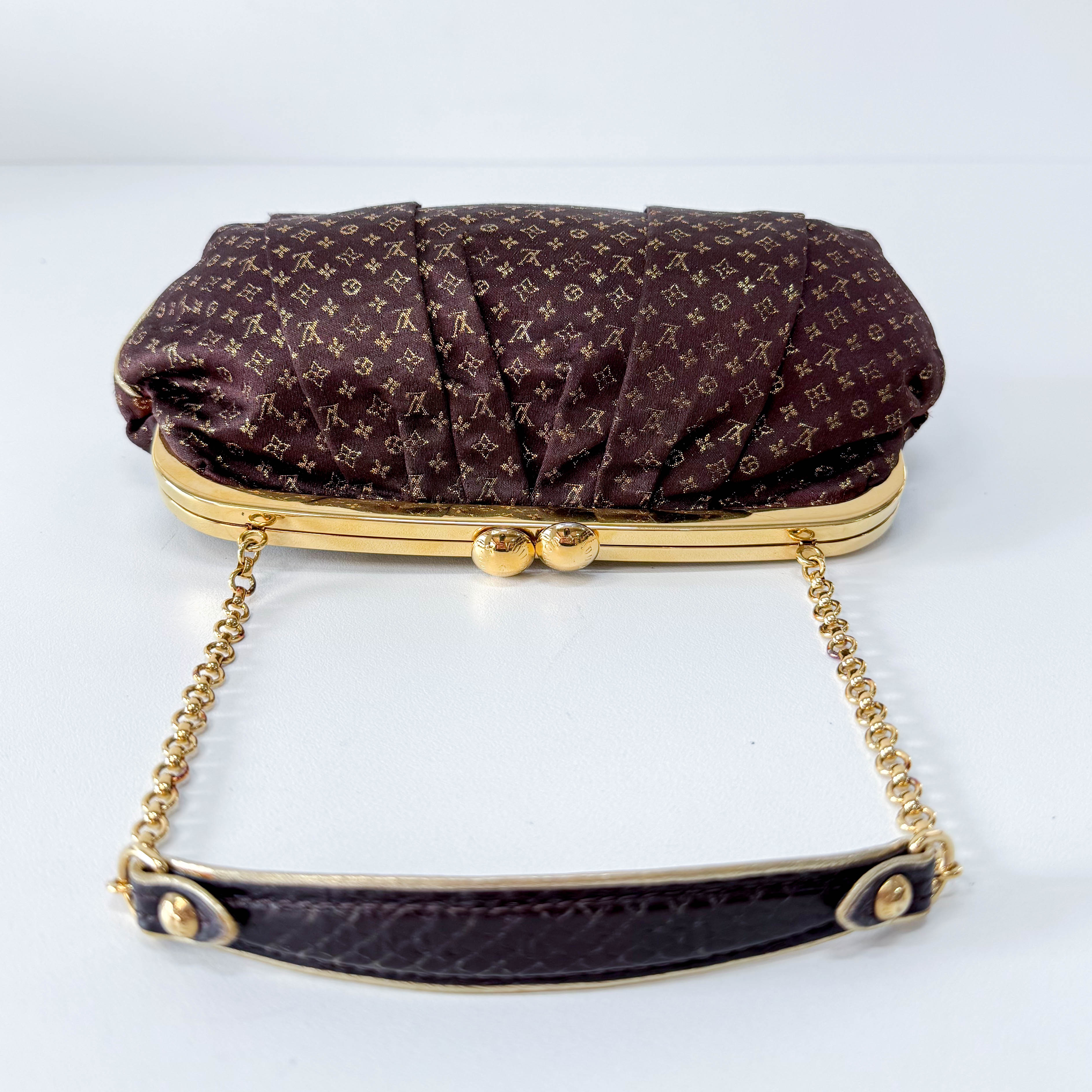 Monogram Satin Aumoniere Evening Clutch Bag