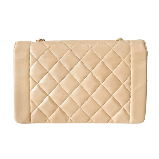 Diana Quilted Single Flap Beige Lambskin Chain Bag