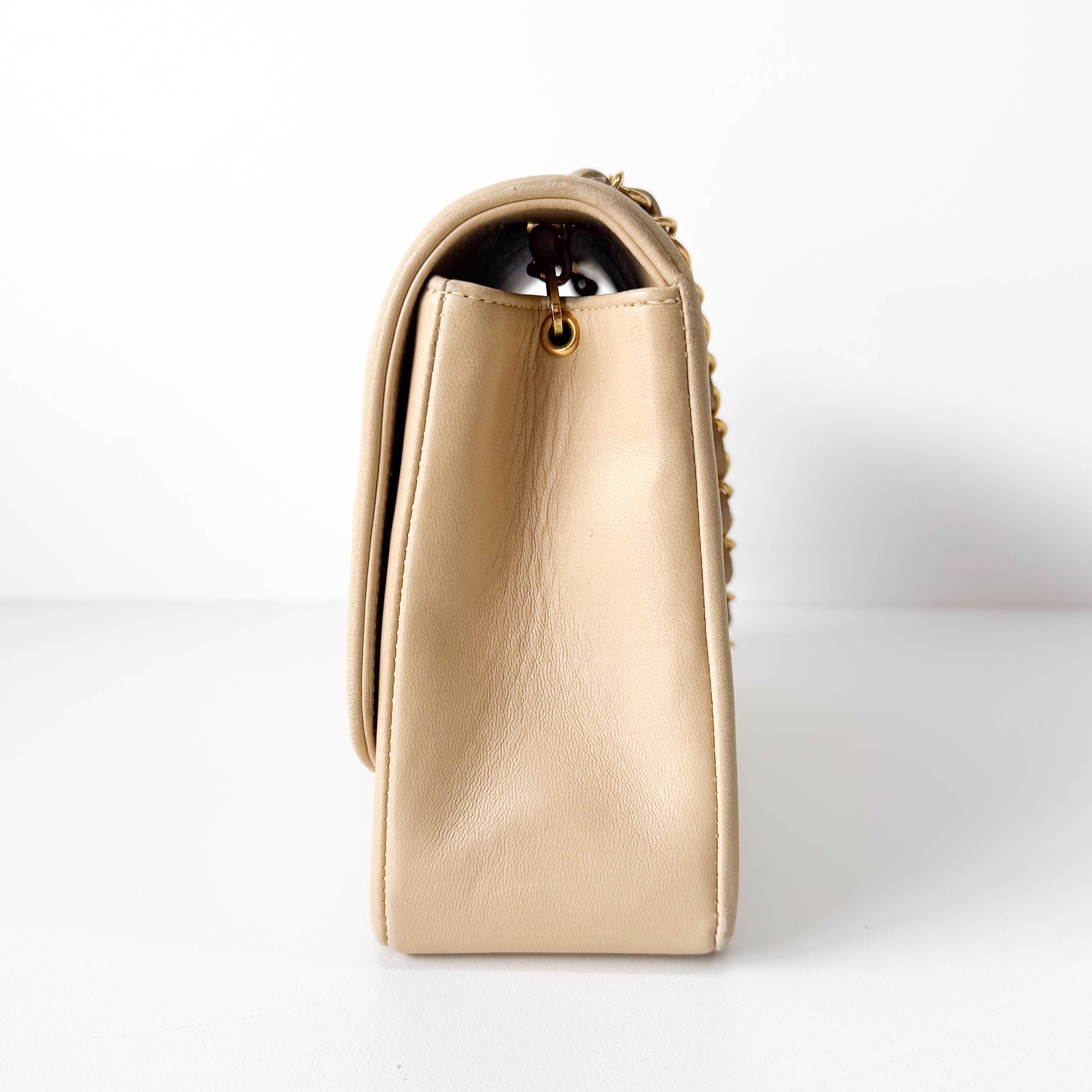 Diana Quilted Single Flap Beige Lambskin Chain Bag