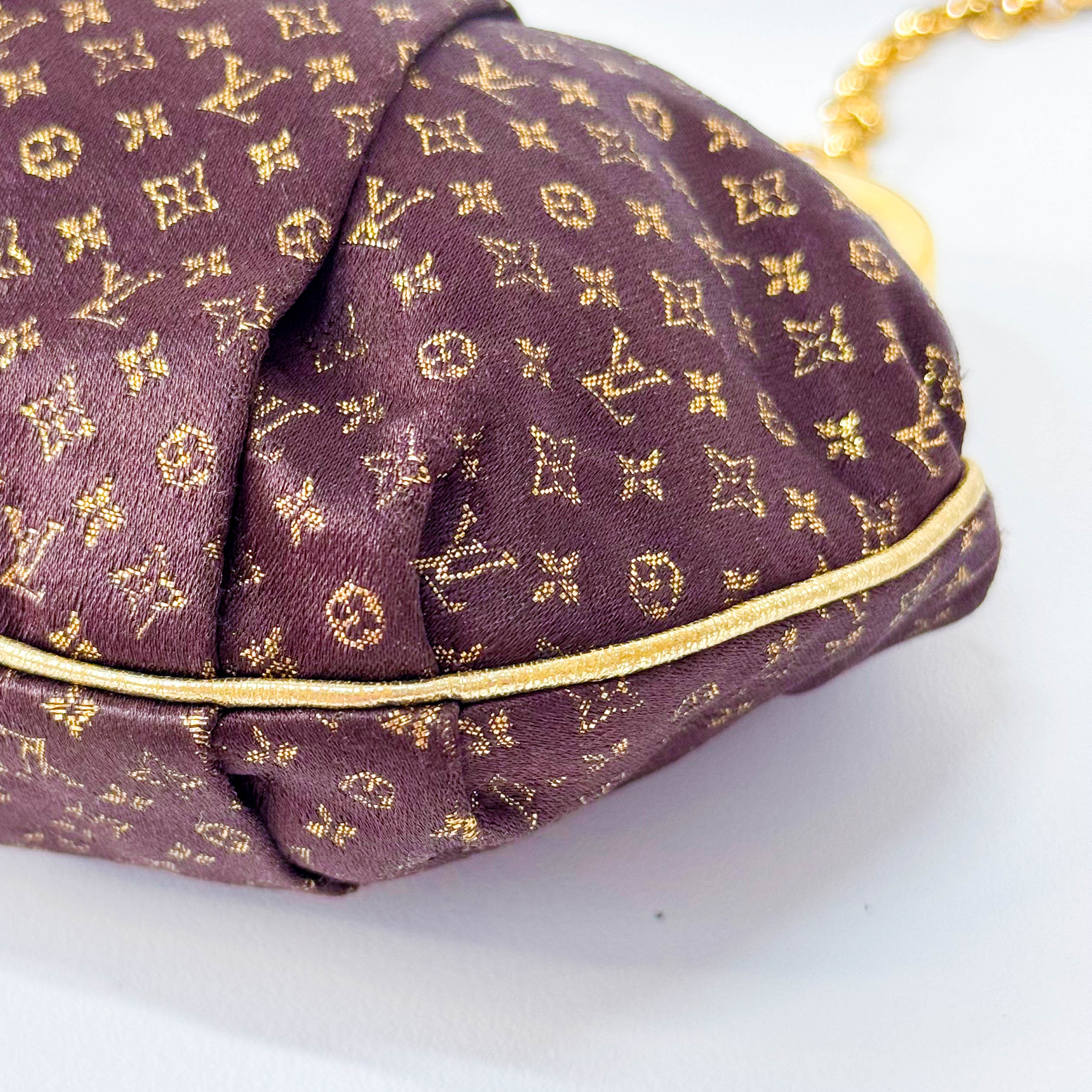 Monogram Satin Aumoniere Evening Clutch Bag