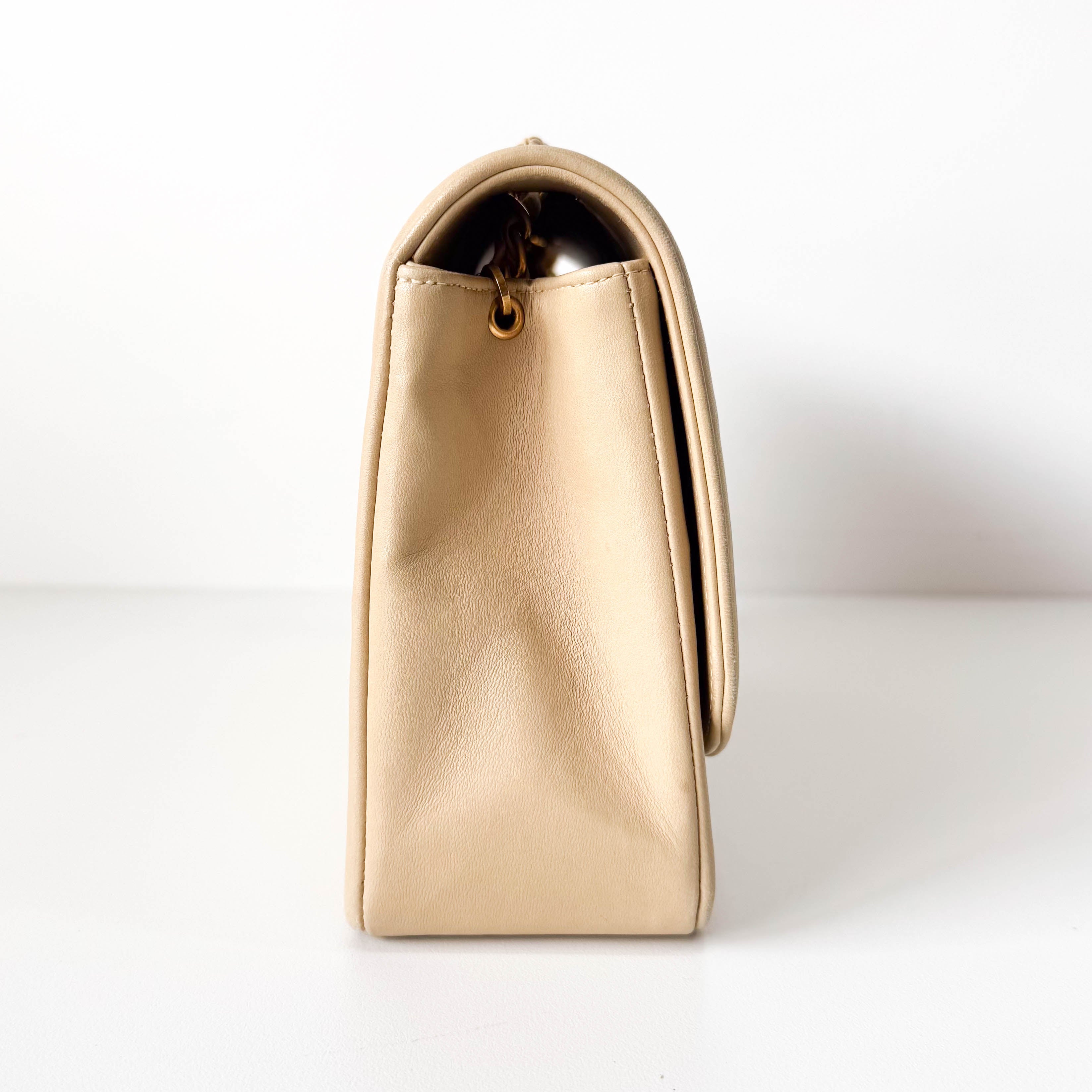 Diana Quilted Single Flap Beige Lambskin Chain Bag