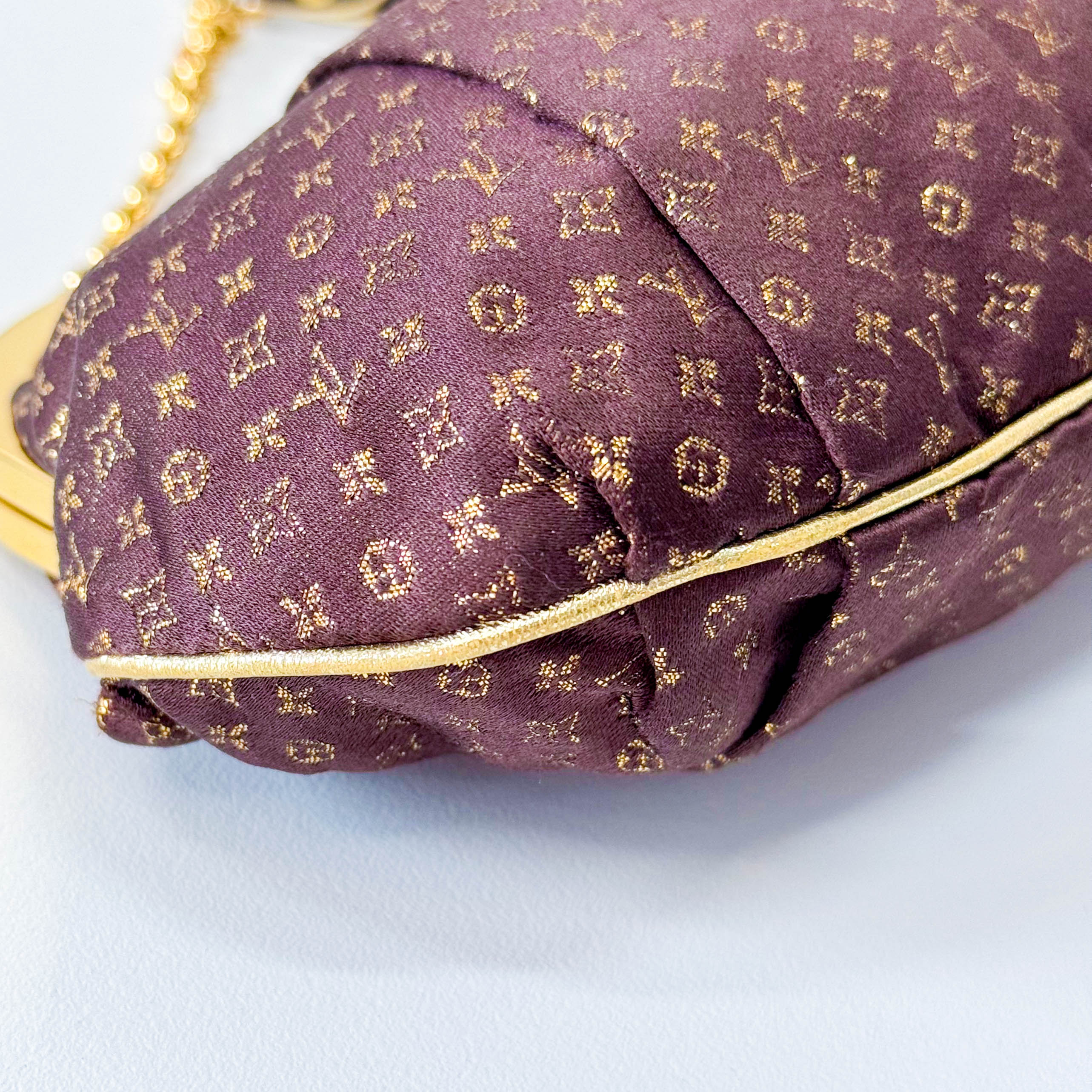 Monogram Satin Aumoniere Evening Clutch Bag