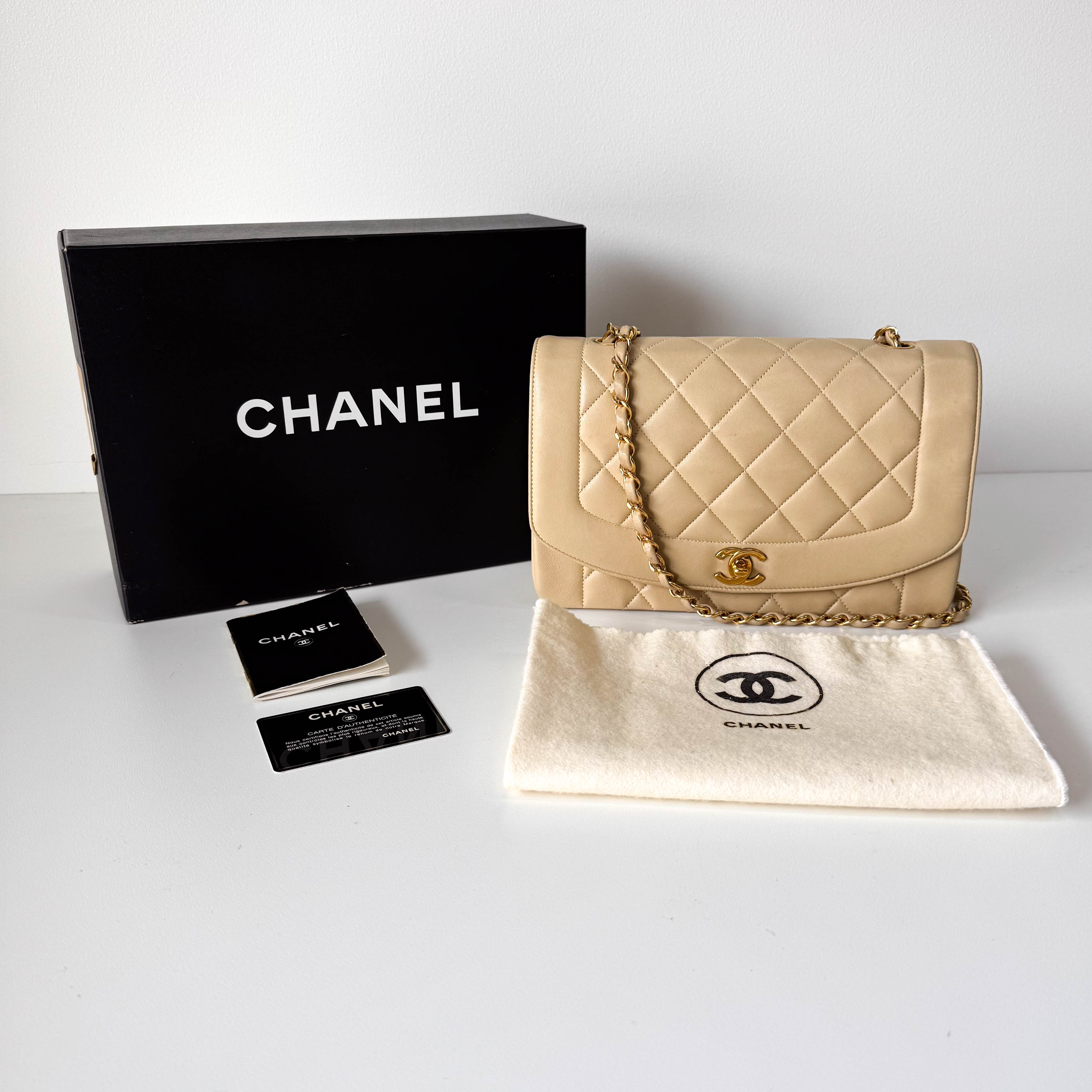 Diana Quilted Single Flap Beige Lambskin Chain Bag