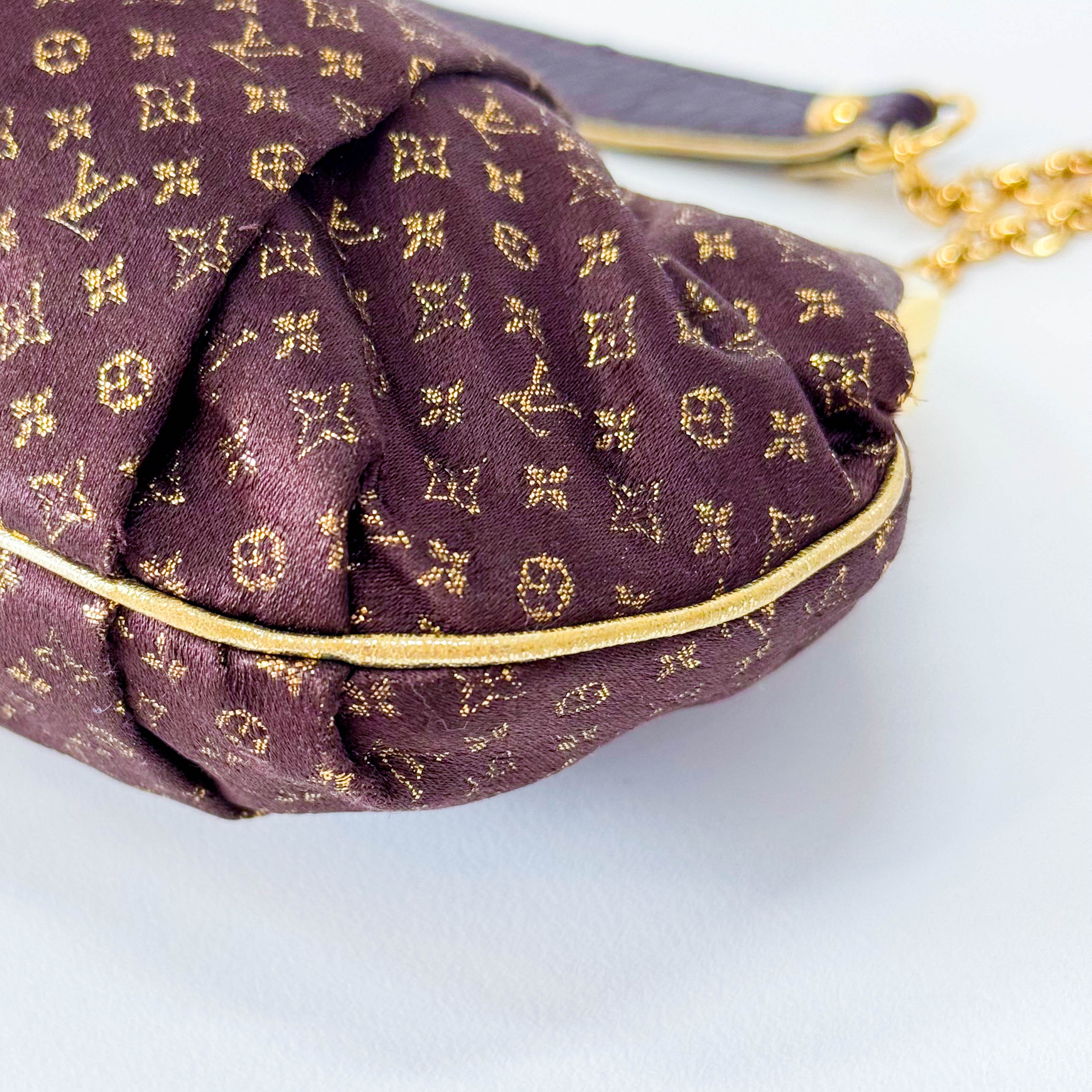 Monogram Satin Aumoniere Evening Clutch Bag