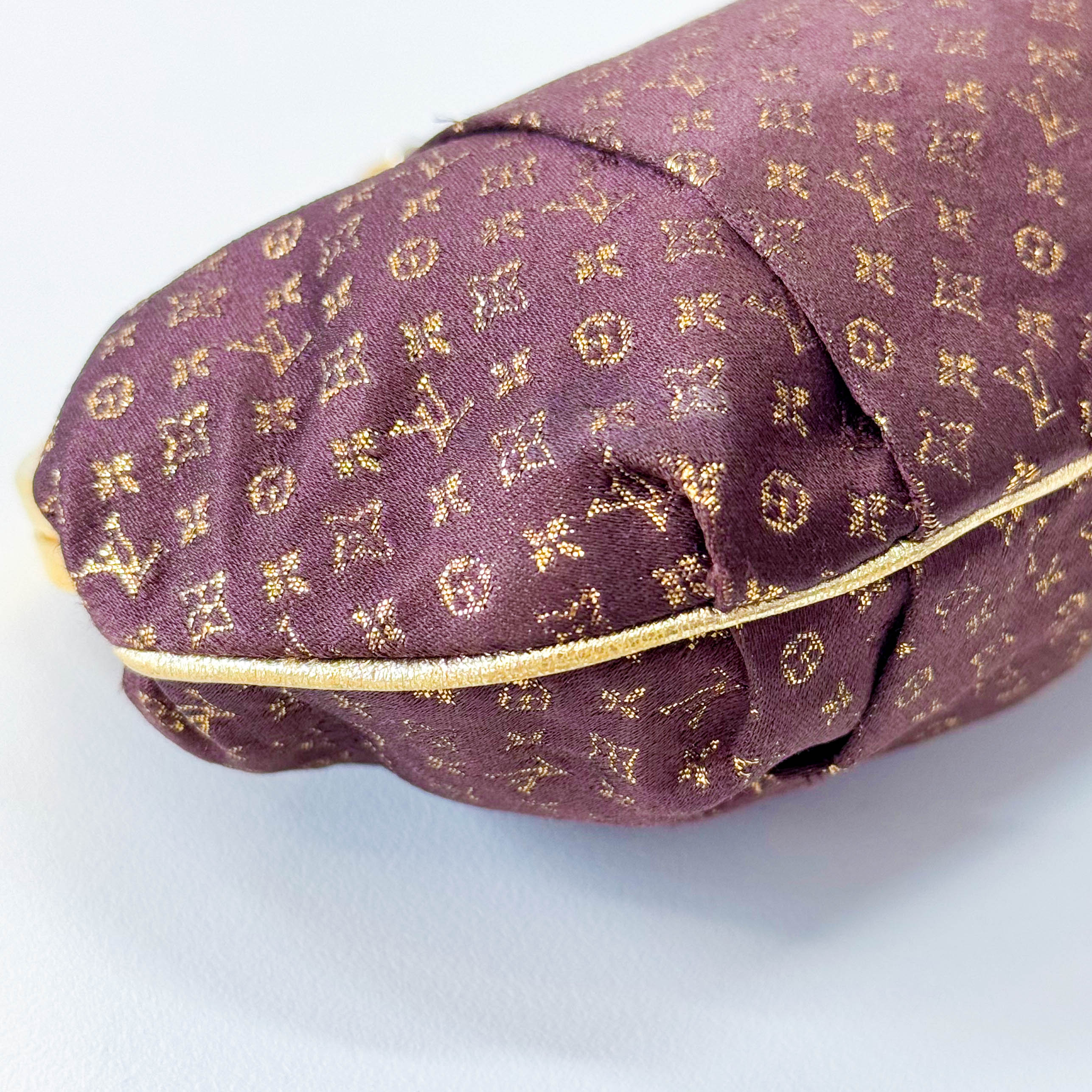 Monogram Satin Aumoniere Evening Clutch Bag