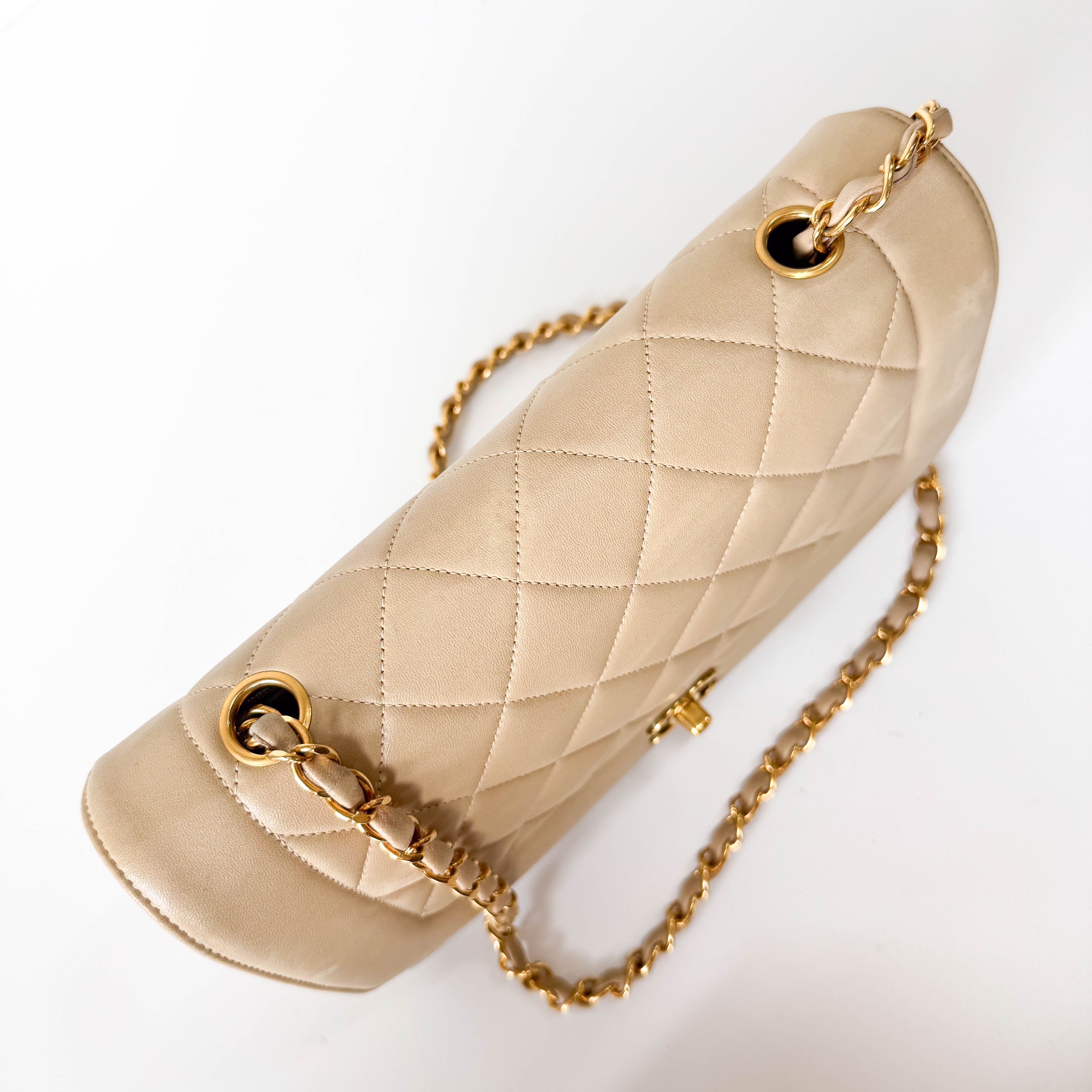 Diana Quilted Single Flap Beige Lambskin Chain Bag