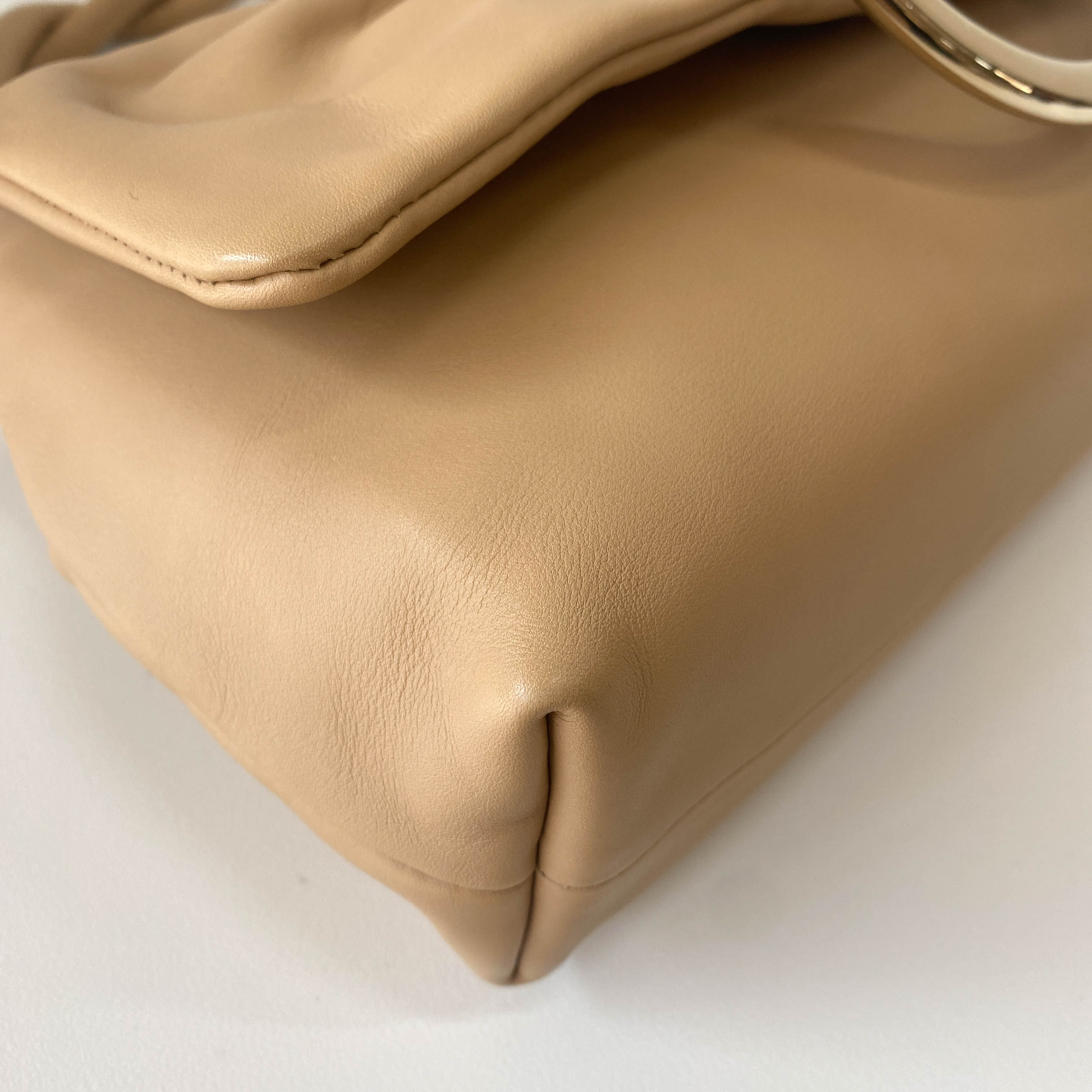 Beige Leather Braided Handle Bag with Charm