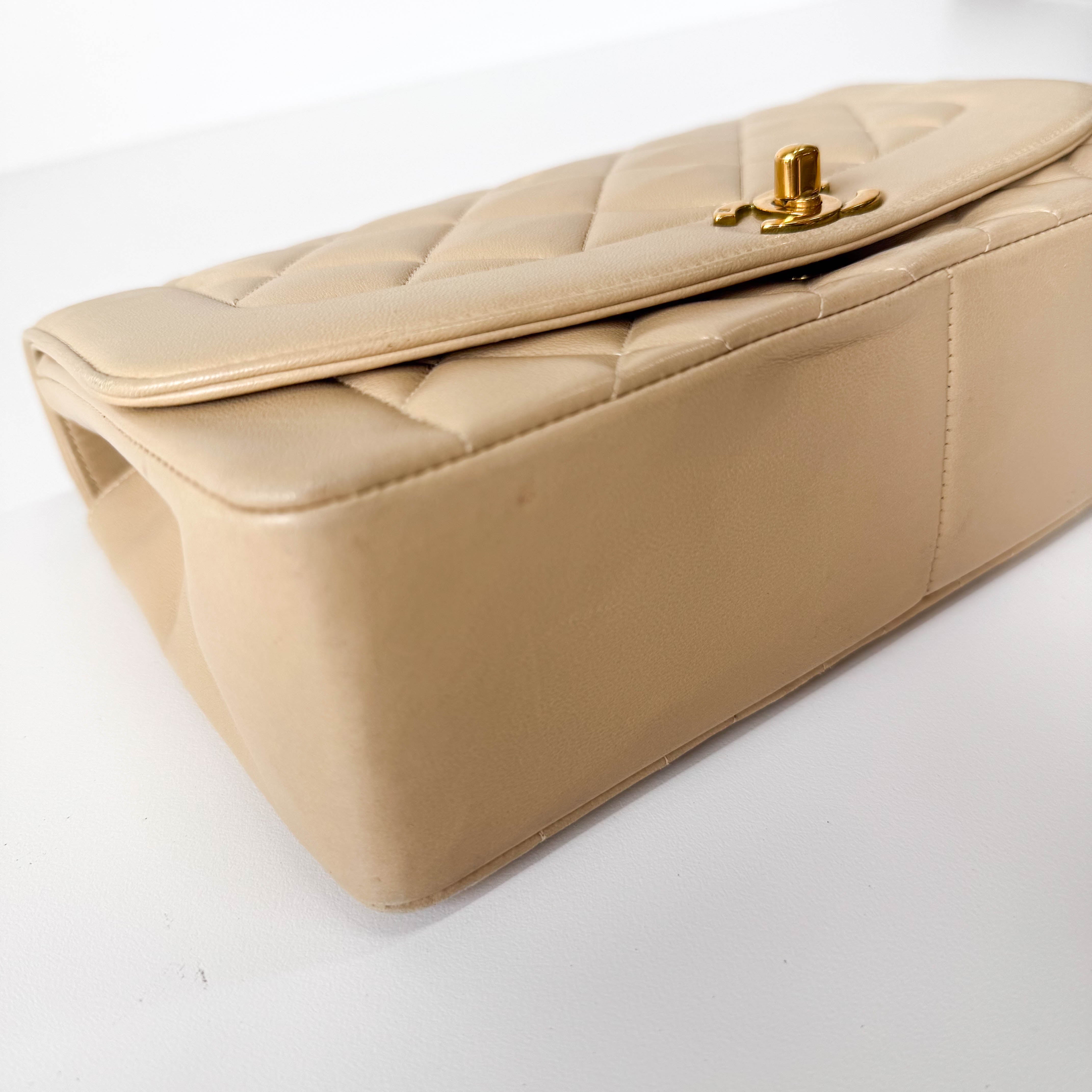 Diana Quilted Single Flap Beige Lambskin Chain Bag