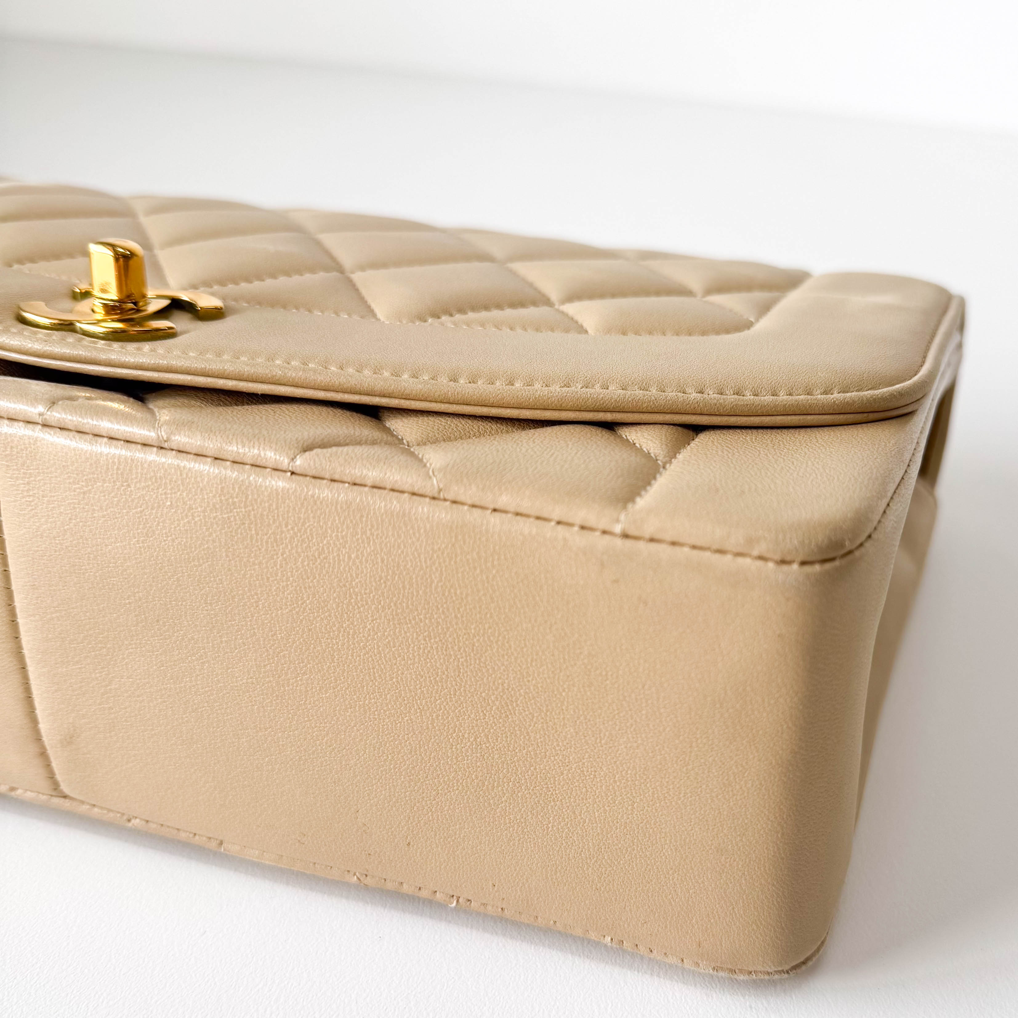 Diana Quilted Single Flap Beige Lambskin Chain Bag