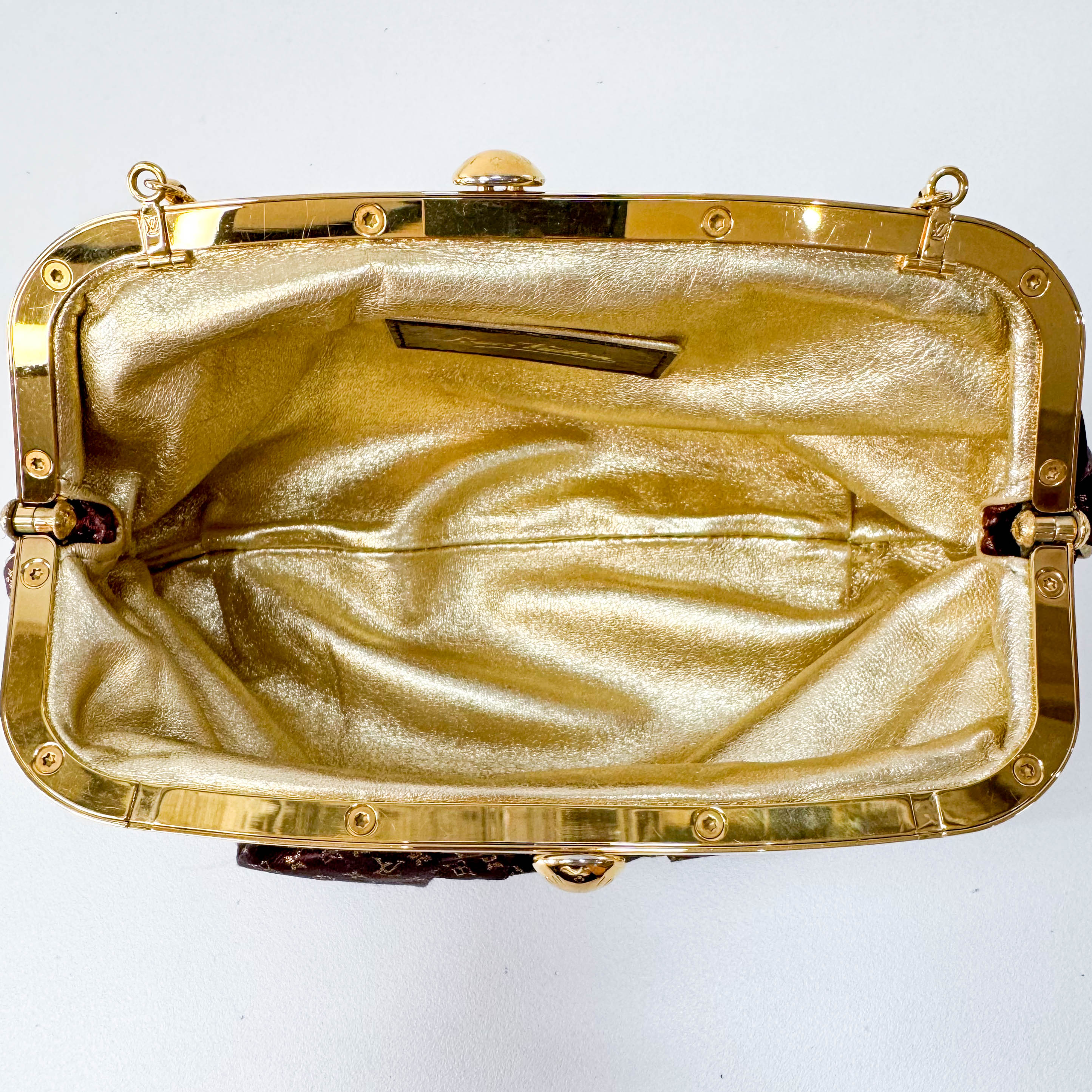 Monogram Satin Aumoniere Evening Clutch Bag