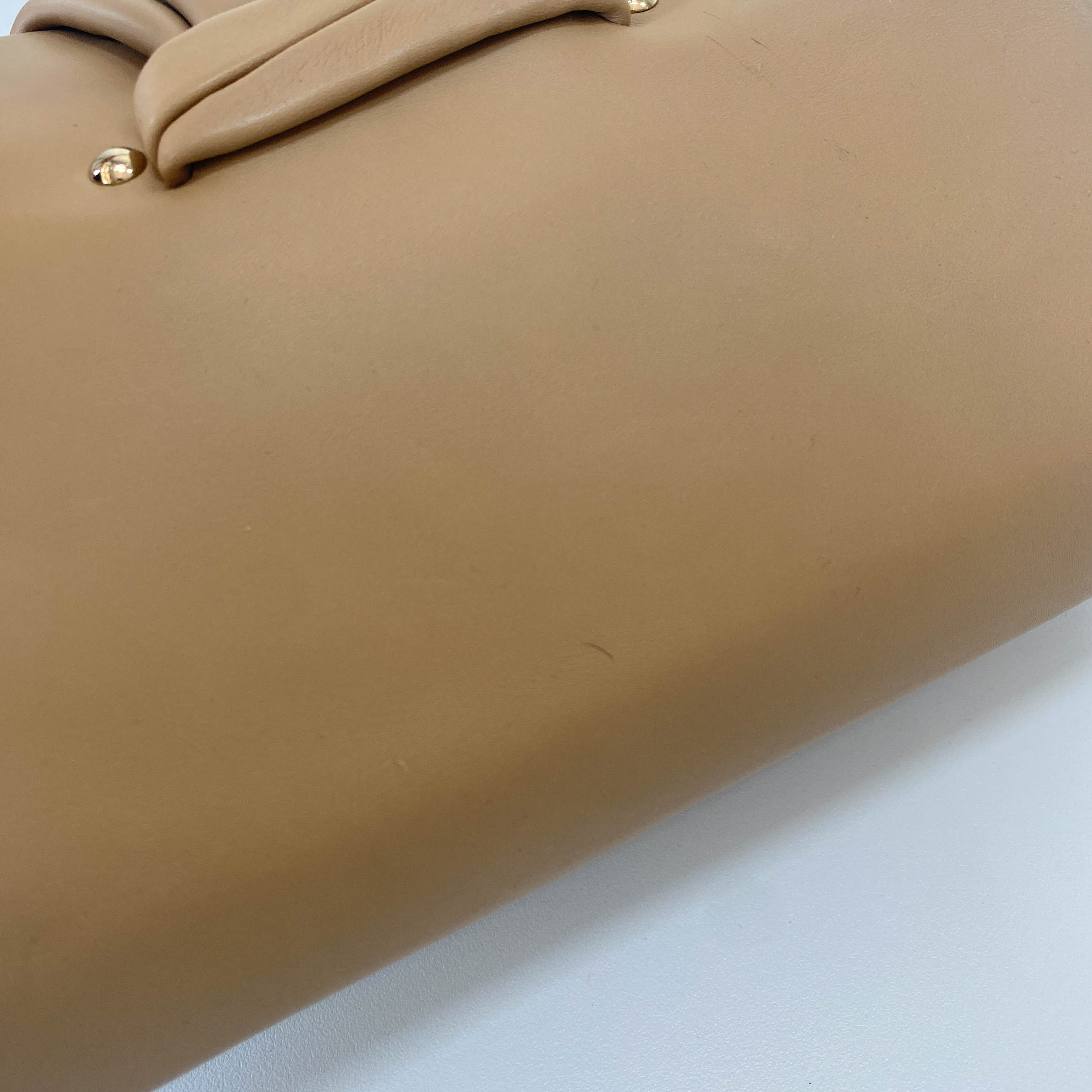 Beige Leather Braided Handle Bag with Charm