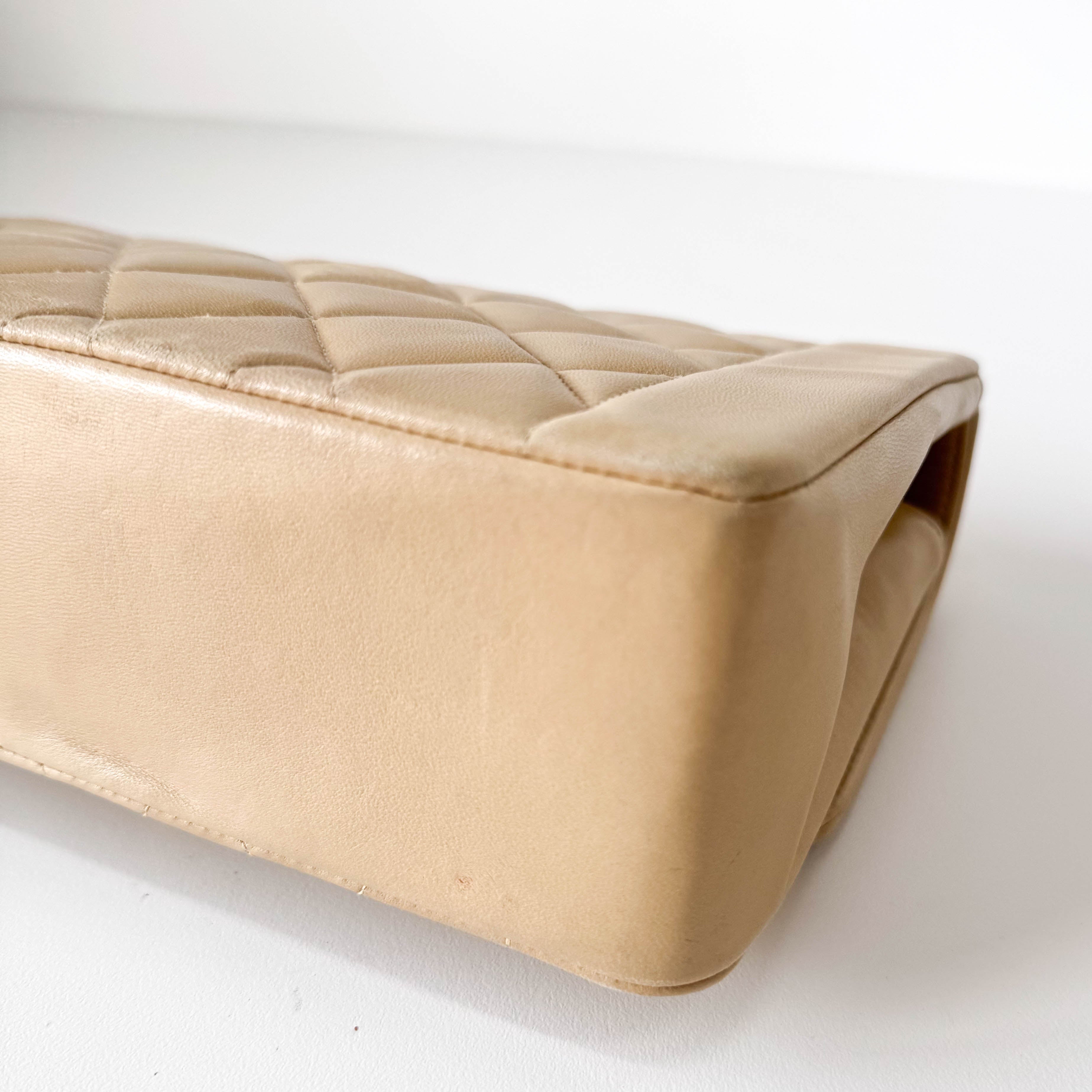 Diana Quilted Single Flap Beige Lambskin Chain Bag