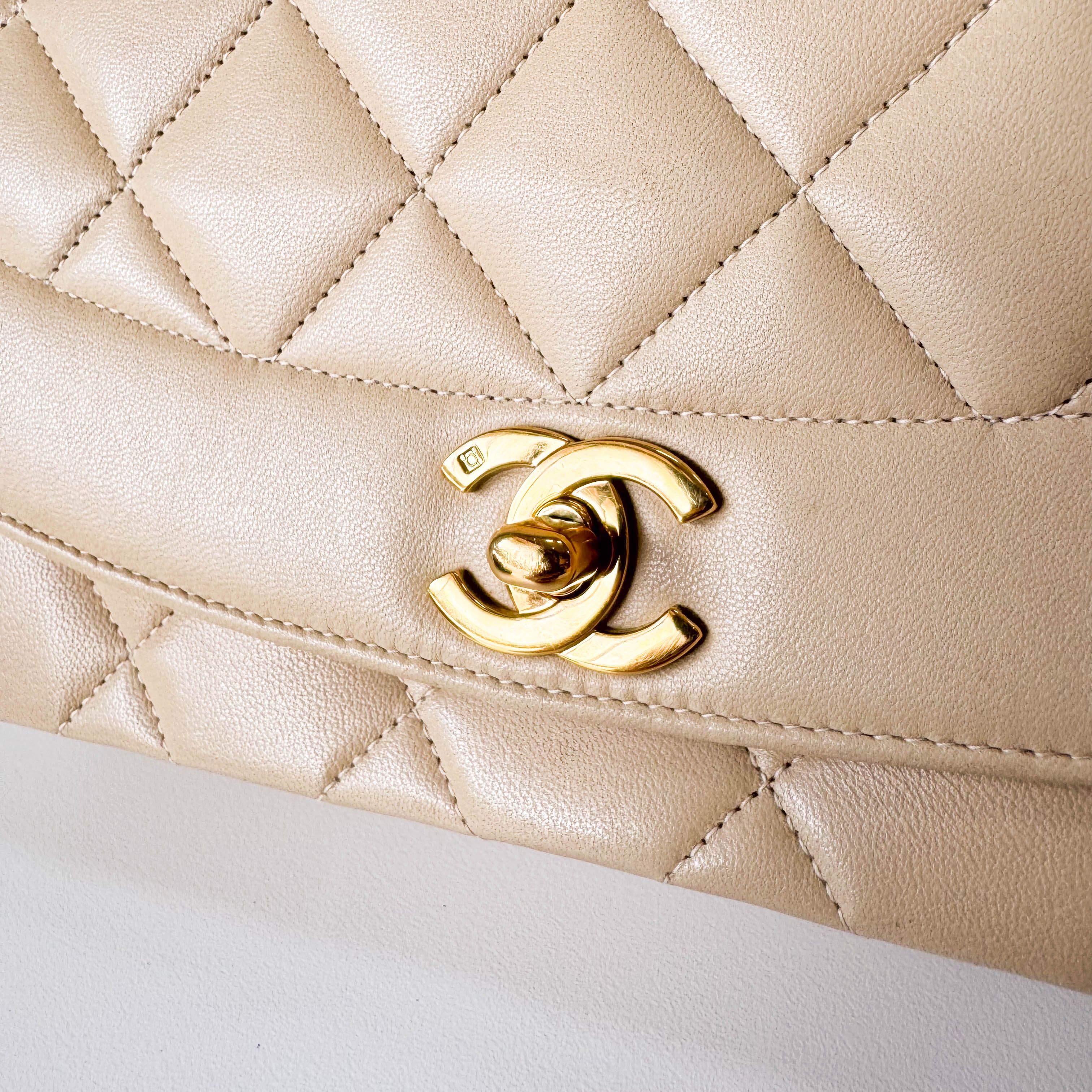Diana Quilted Single Flap Beige Lambskin Chain Bag