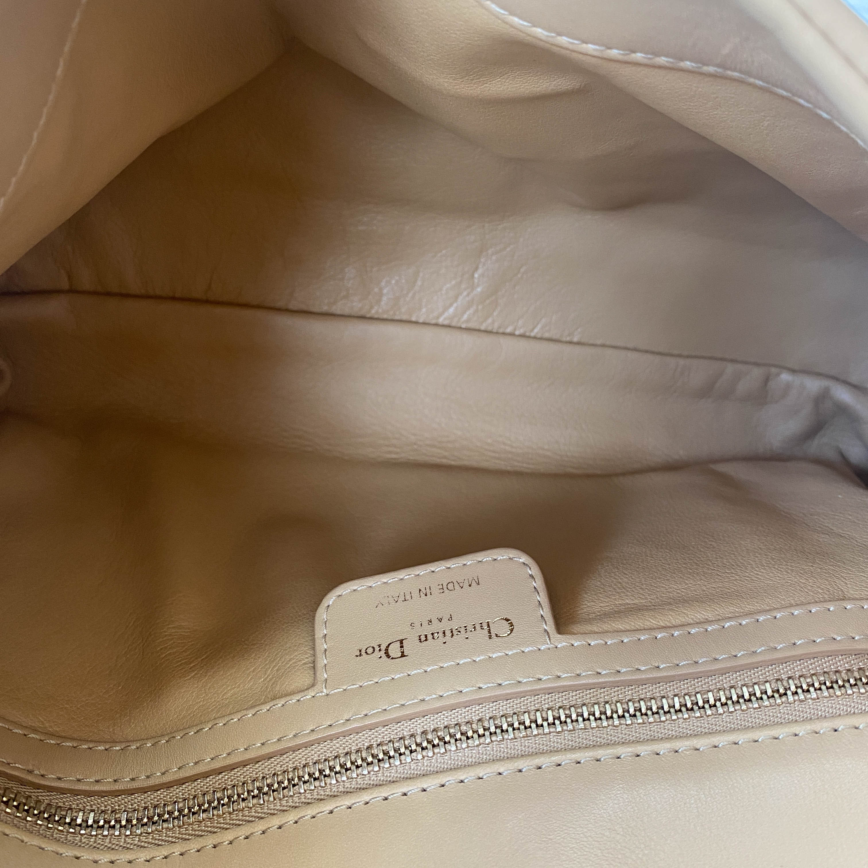 Beige Leather Braided Handle Bag with Charm