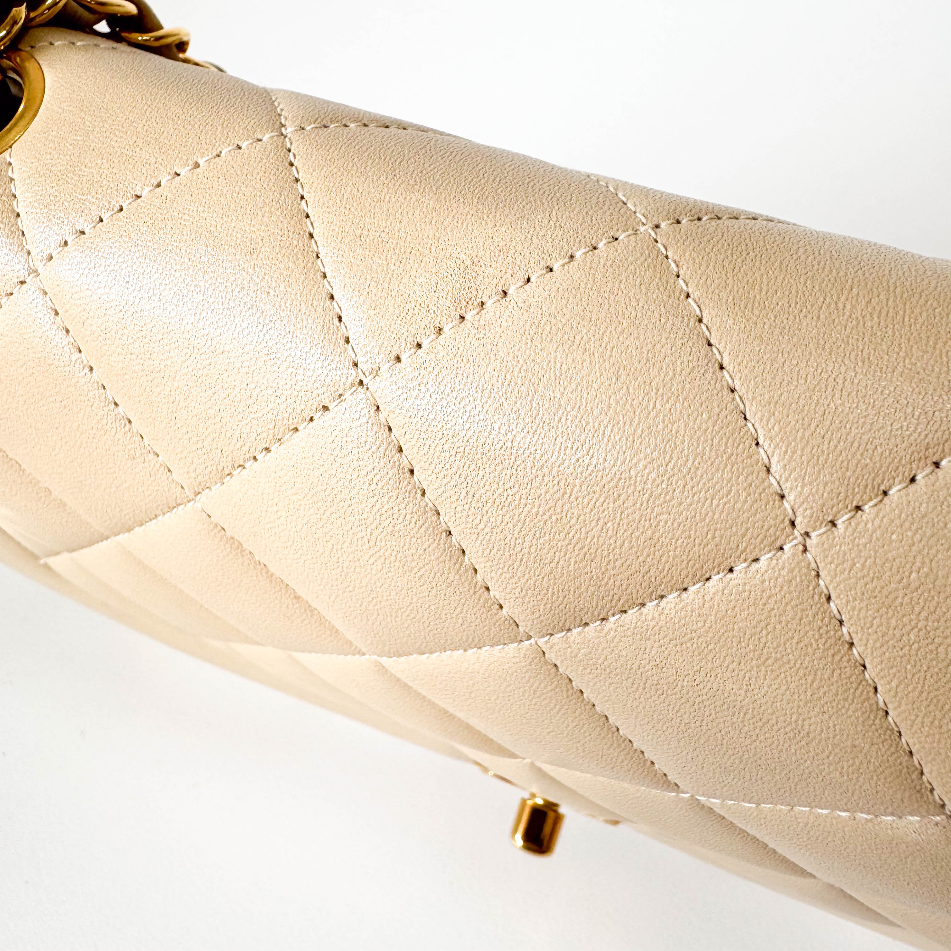Diana Quilted Single Flap Beige Lambskin Chain Bag