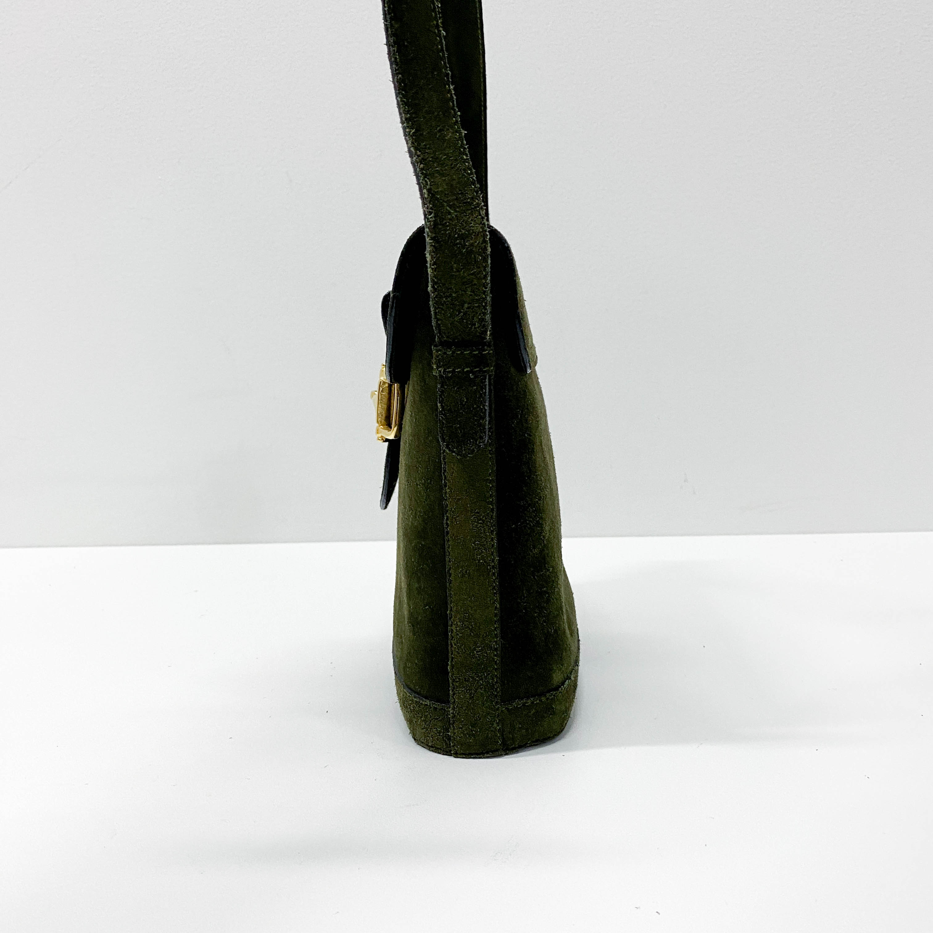 Horsebit Green Suede Shoulder Bag
