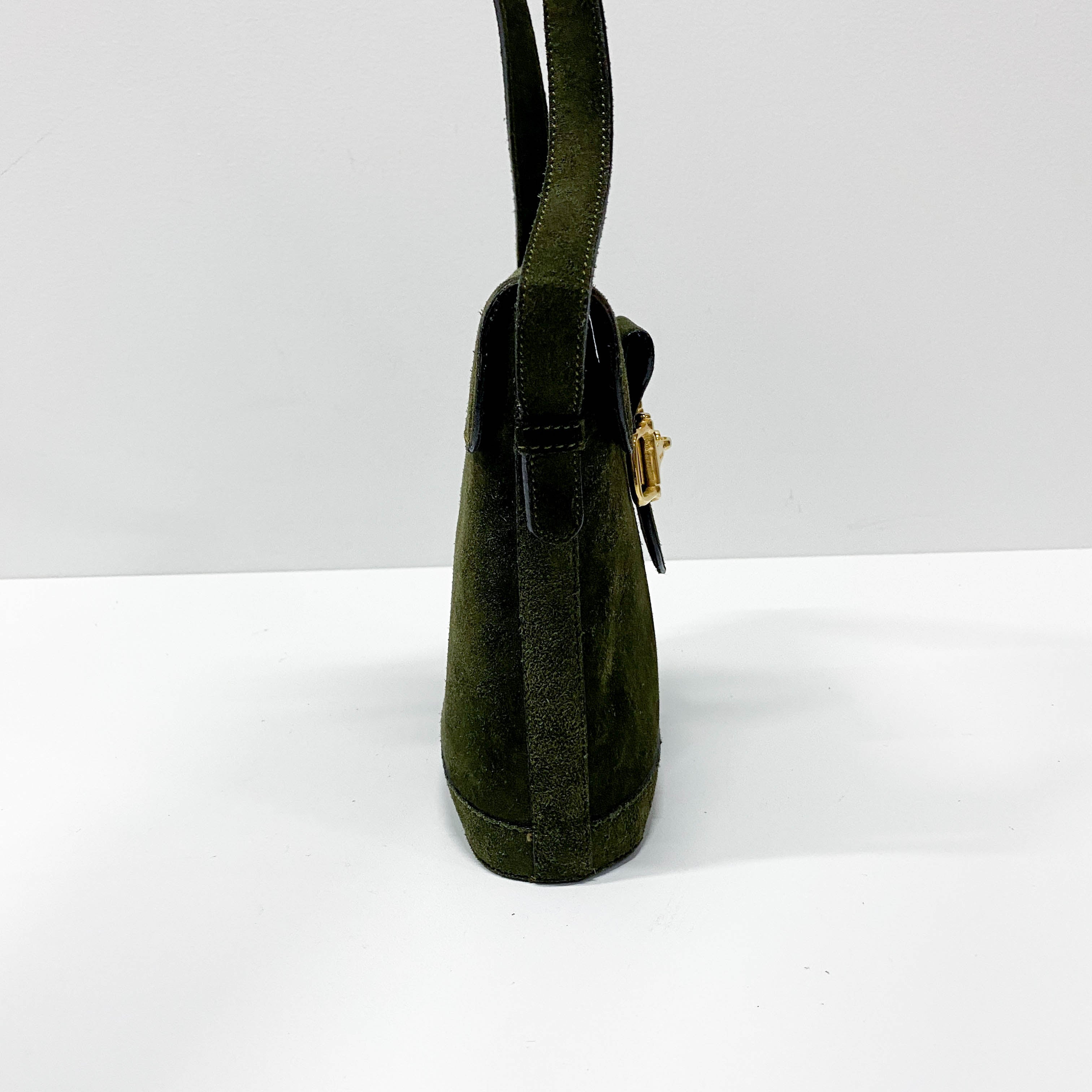 Horsebit Green Suede Shoulder Bag