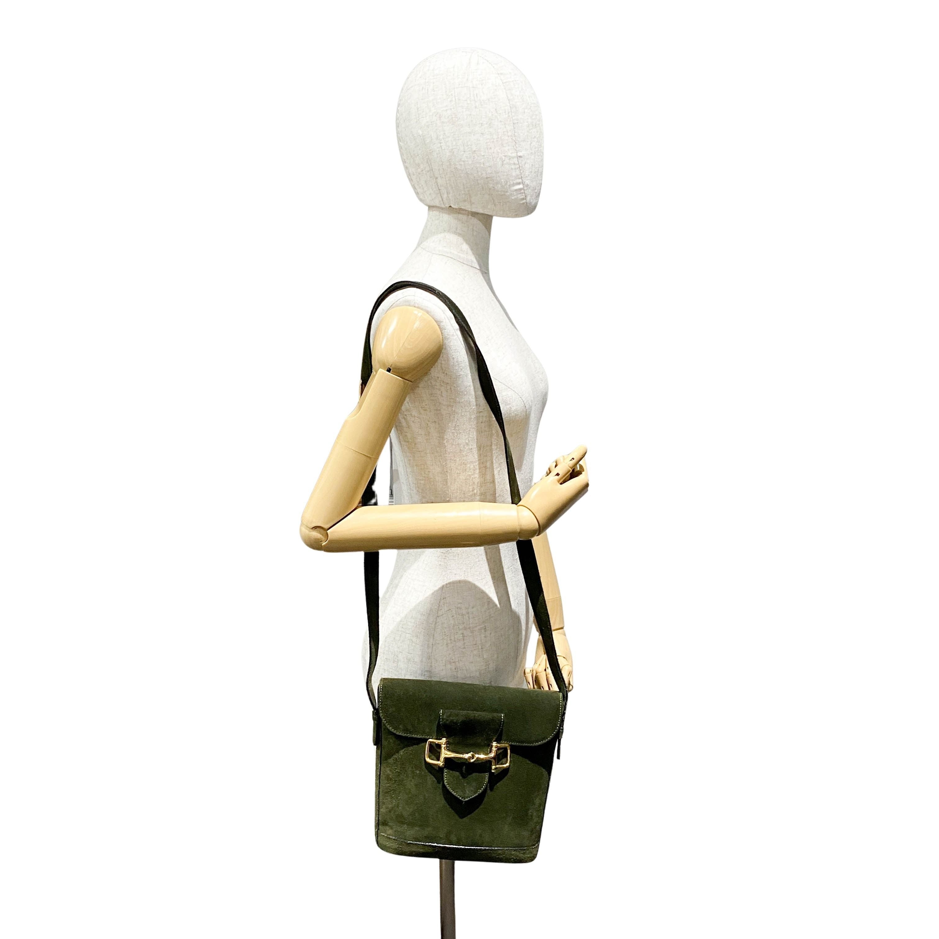 Horsebit Green Suede Shoulder Bag
