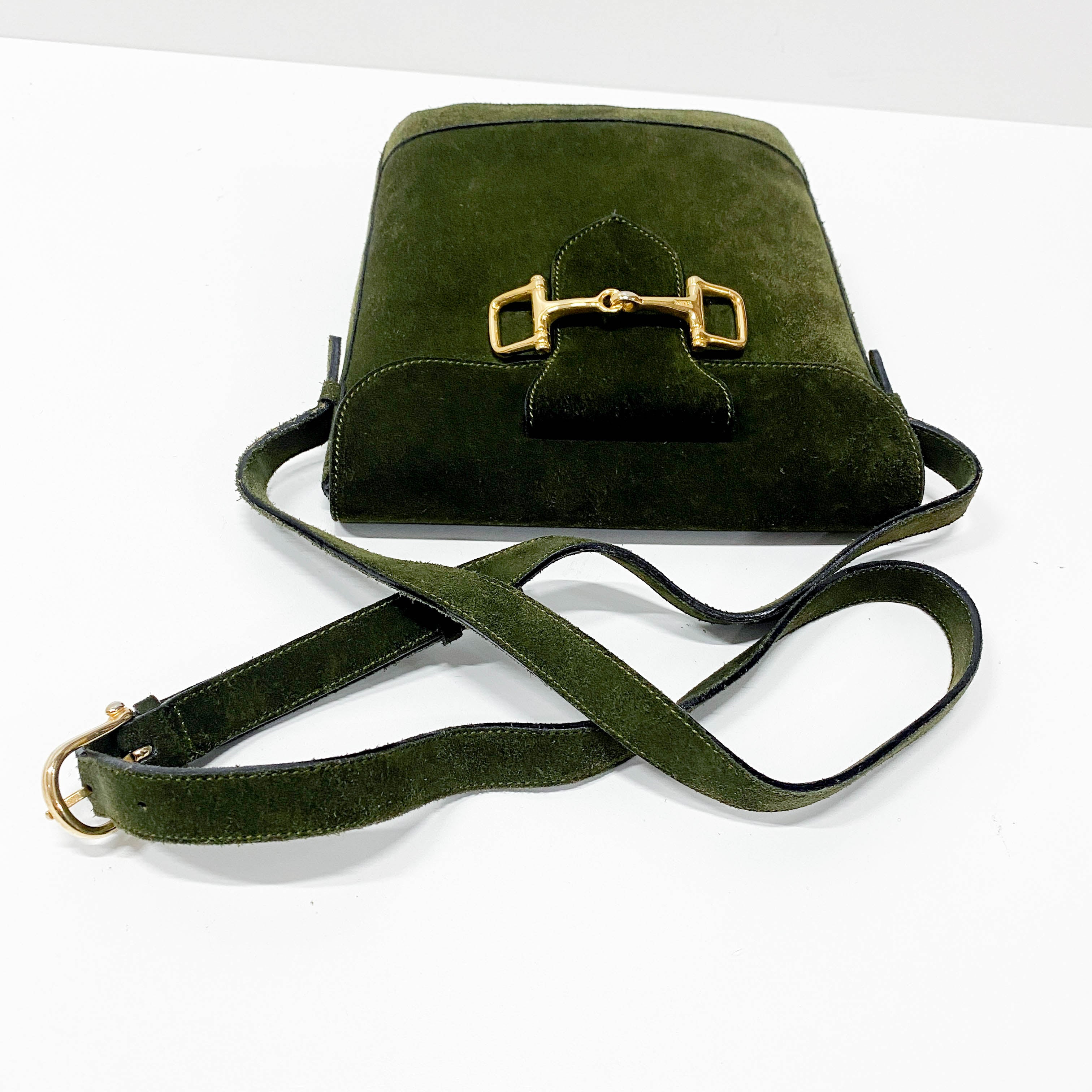 Horsebit Green Suede Shoulder Bag